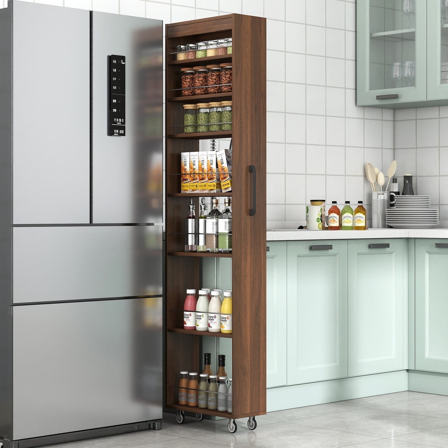 7 Tier Multi-functional Pull-out Multi-tier Storage Single-sided Open Shelf For Kitchen, Living Room & Narrow Spaces