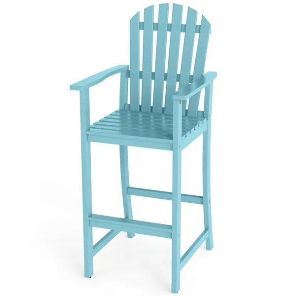31" Seat Height Outdoor Bar Stool, Slatted Design Ergonomic Tall Chair For 40"-43" Bar Table-Turquoise