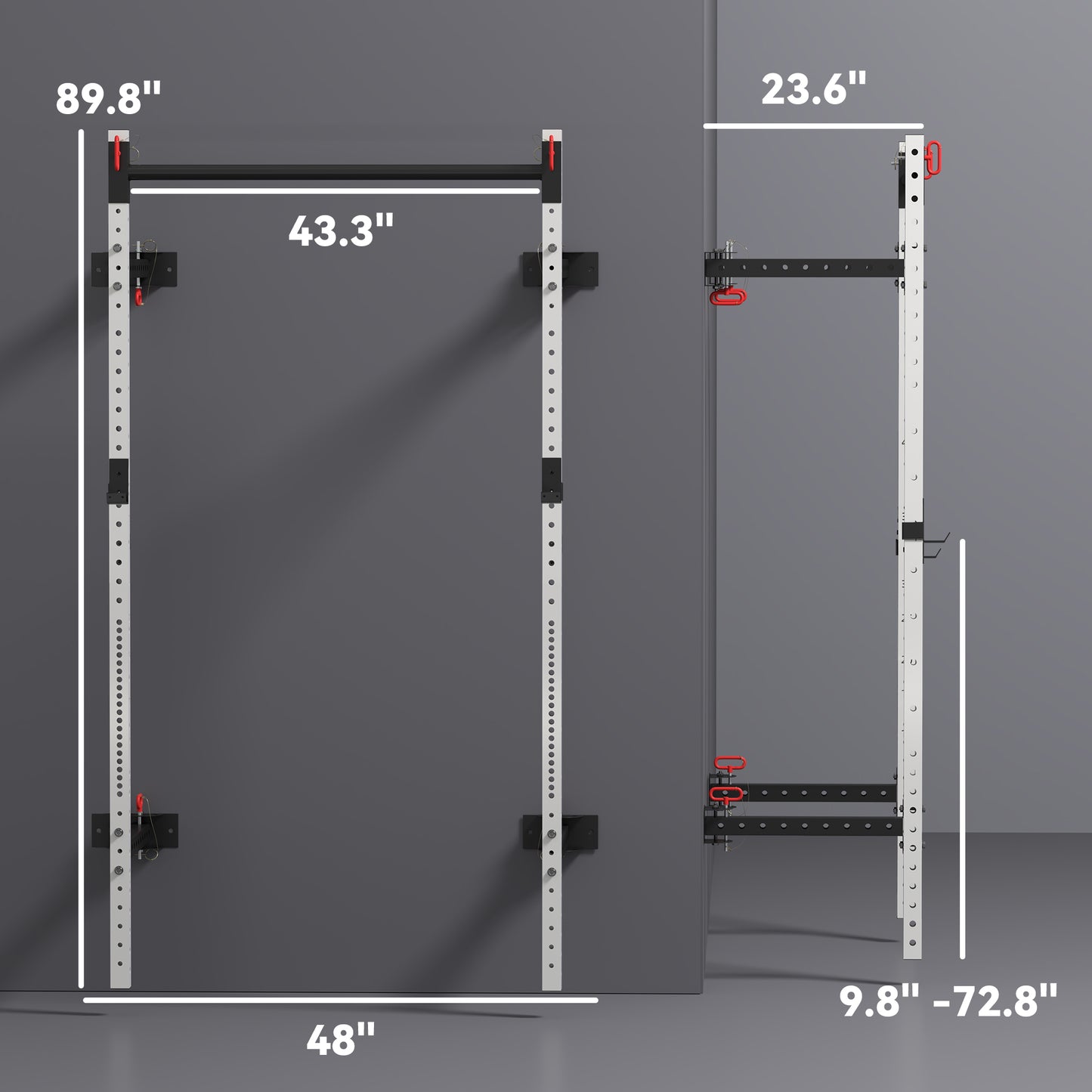 Folding Squat Rack With Pull Up Bar, Wall Mounted And Adjustable, 1000 Pounds Capacity Power Rack, White