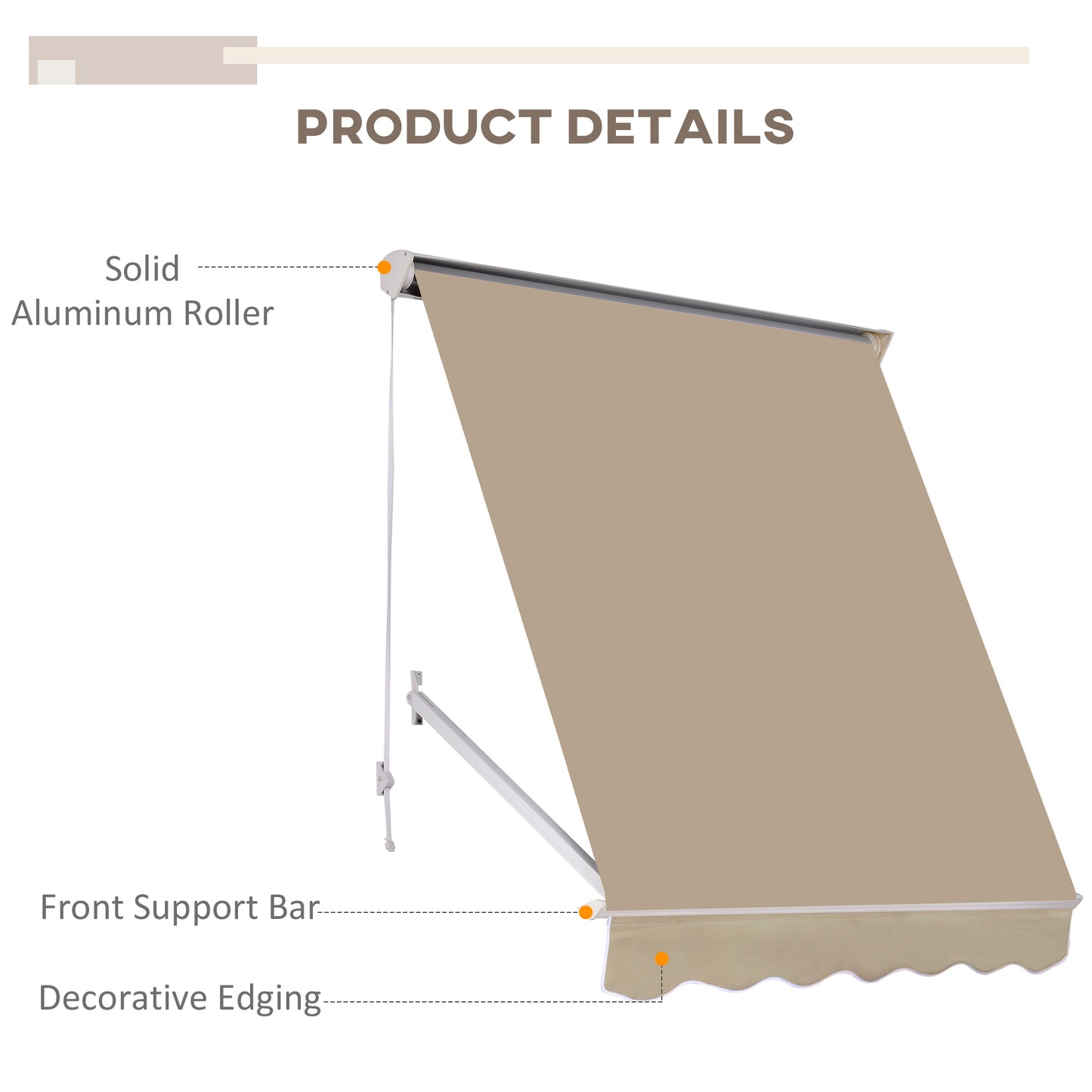 6' Cream Drop Arm Manual Retractable Patio Awning - UV & Sun Protection Window Sunshade With Hardware