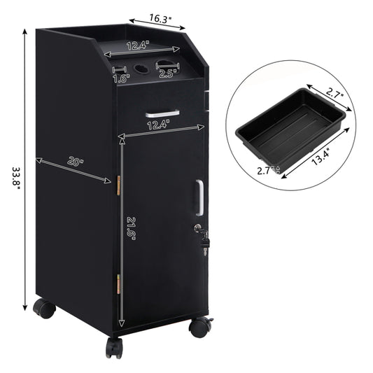 16mm Particle Board, ABS Tray,, Black Hair Salon Tool Cart