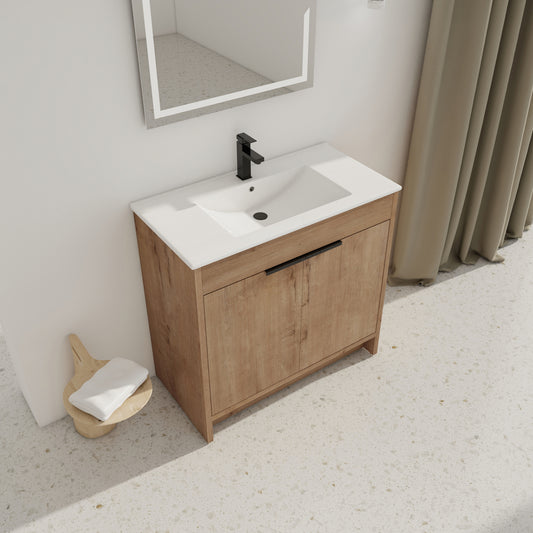 36  Freestanding Bathroom Vanity With White Ceramic Sink & 2 Soft-Close Cabinet Doors   KD-PACKING ,BVB02436IMO-F-BL9090B