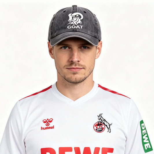 2pcs GOAT Embroidered Vintage Washed Baseball Cap ,1 FC Koln World Cup Soccer Fan Hat, Adjustable Unisex Cotton Cap