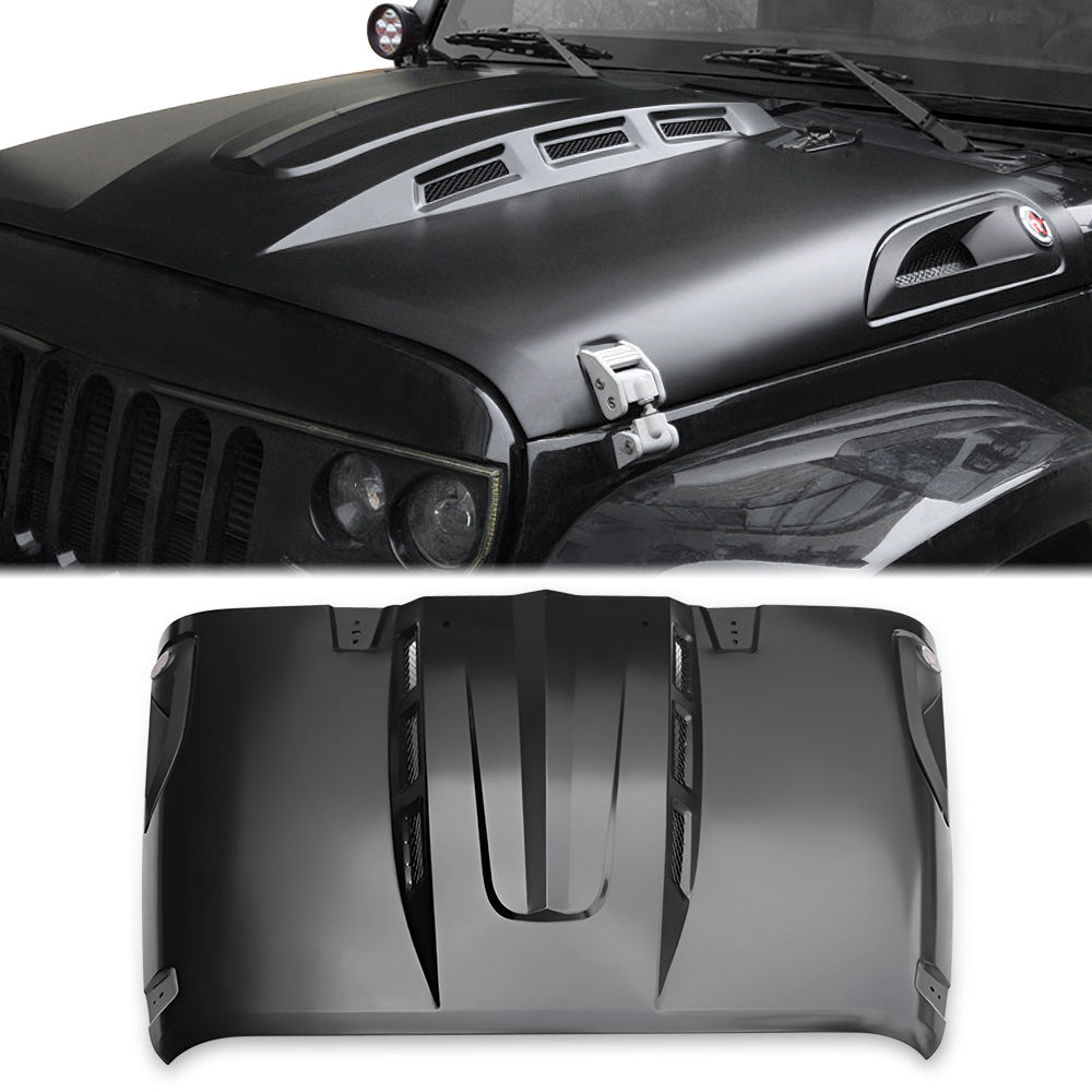 The Avenger Style Replacement Hood Compatible With 2007-2017  Wrangler JK JKU Unlimited Rubicon Black