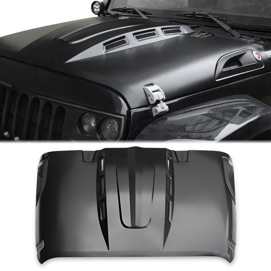 The Avenger Style Replacement Hood Compatible With 2007-2017  Wrangler JK JKU Unlimited Rubicon Black