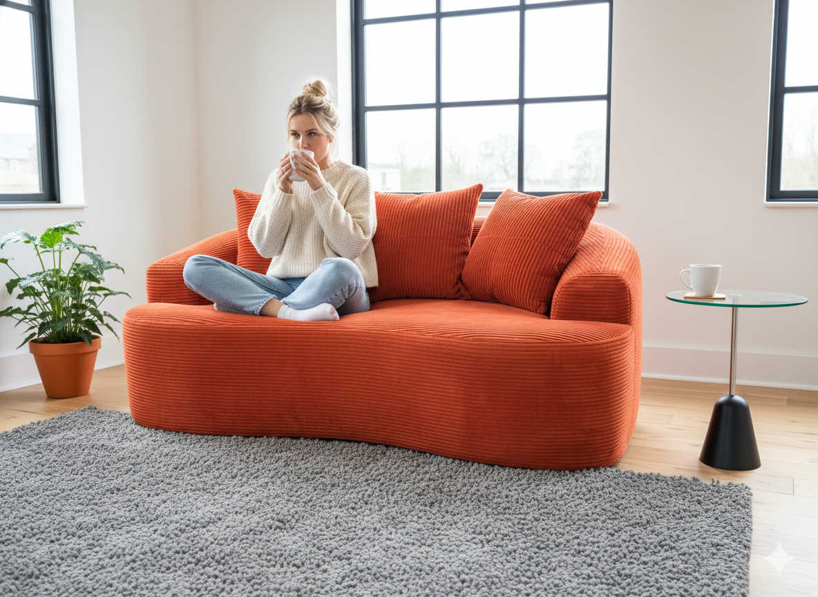 65.35   Curved Loveseat Sofa With Pocket Spring Cushions For Soft Seating, Small Space Couch With 3 Throw Pillows, No Assembly Needed, Red Orange