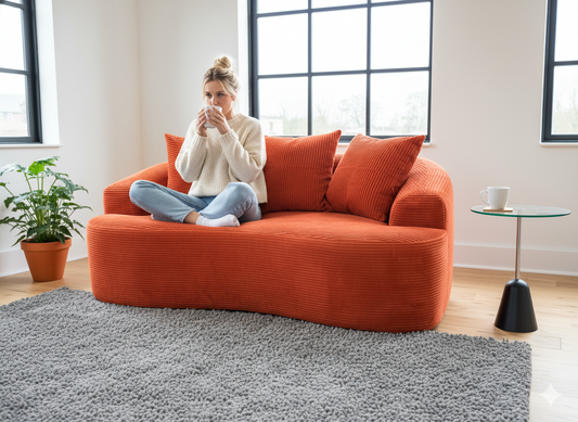 65.35   Curved Loveseat Sofa With Pocket Spring Cushions For Soft Seating, Small Space Couch With 3 Throw Pillows, No Assembly Needed, Red Orange