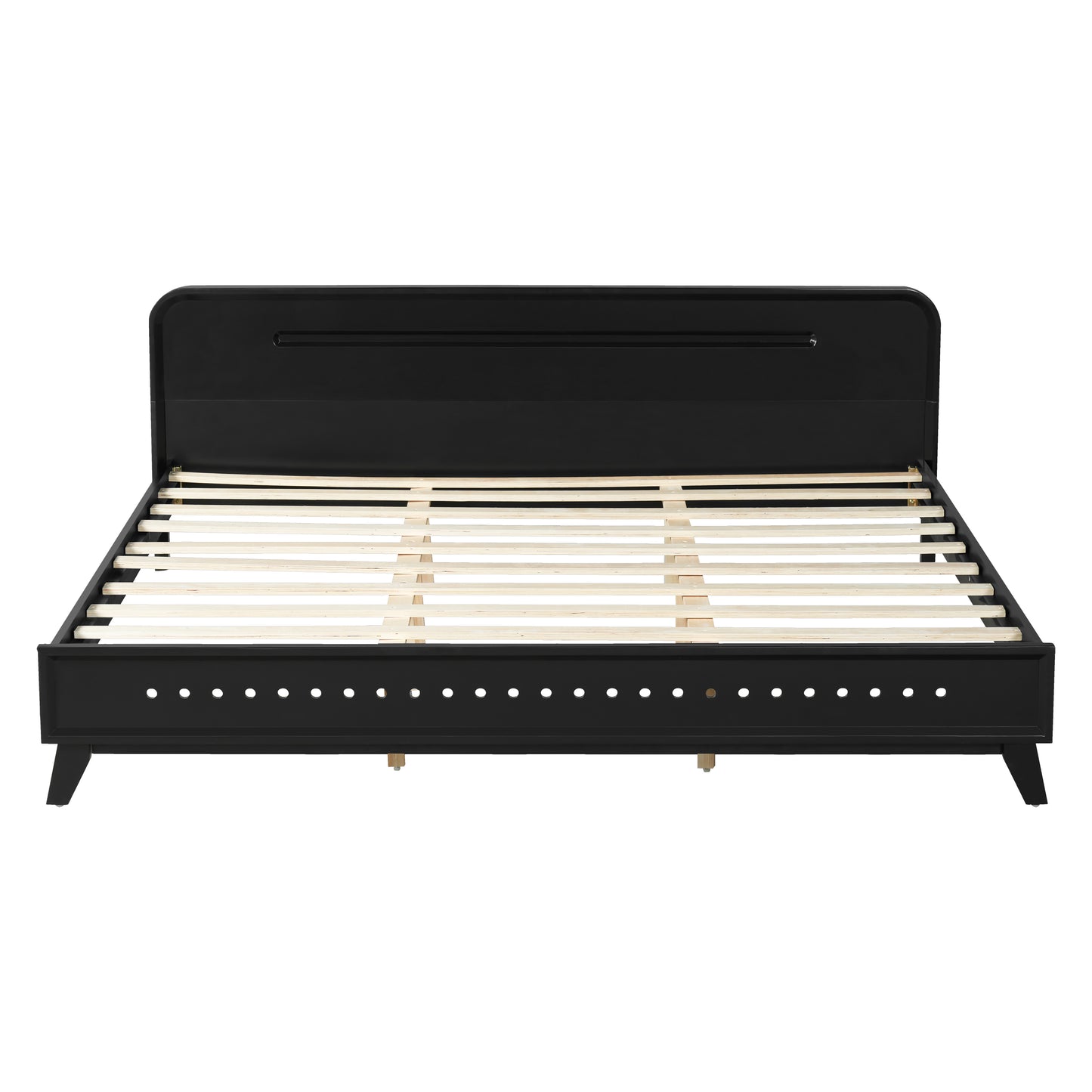 PINE SOLID WOOD KING SIZE BED, SOLID AND STABLE, NO BOX SPRING NEEDED, BLACK COLOR