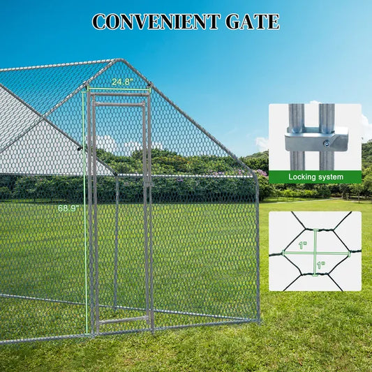 10 X 10 Ft Large Metal Chicken Coop, Walk-in Poultry Cage Chicken Hen Run House With Waterproof Cover, Rabbits Cats Dogs Farm Pen For Outdoor Back-yard Farm Garden