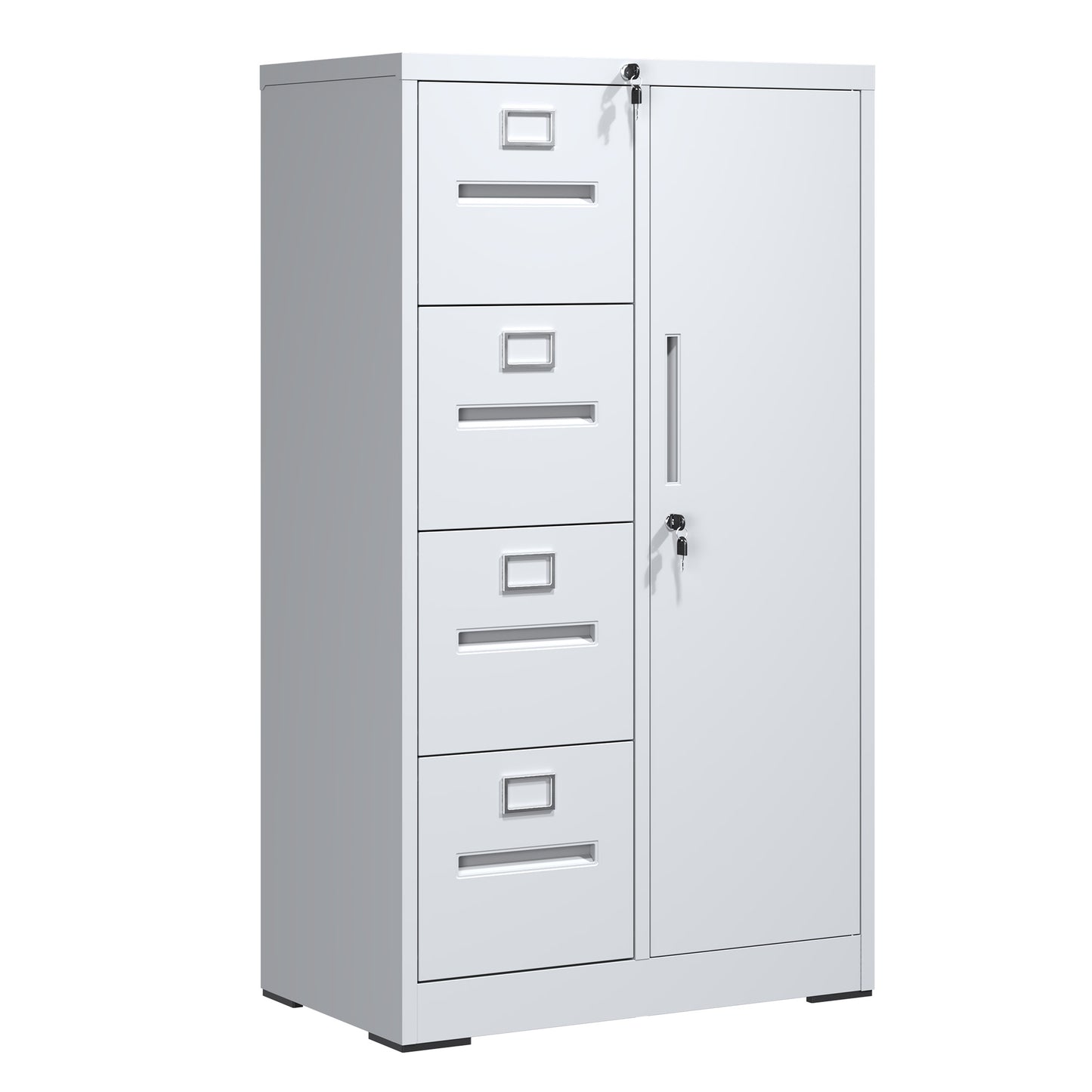 Metal Storage Vertical Filing Cabinet With Lock, Steel File Locker With 4 Drawers And 1 Door For School, Living Room, Bedroom, Office  White