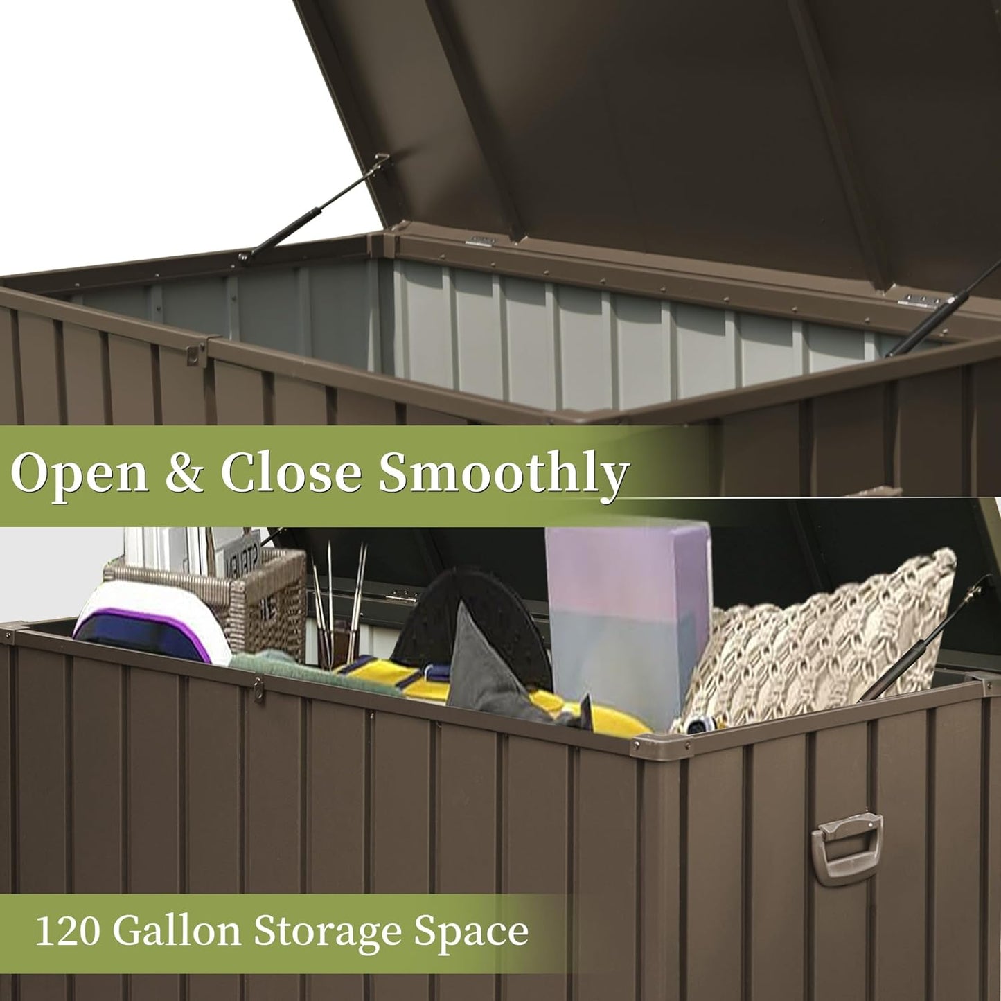 120 Gallon Outdoor Storage Deck Box Waterproof, Large Patio Storage Bin For Outside Cushions, Throw Pillows, Garden Tools, Lockable  Dark Brown