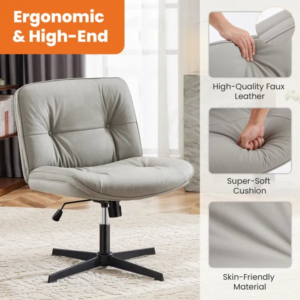 Criss Cross Legged Chair, Armless Office Desk Wide Seat No Wheels, Swivel Height Adjustable Comfy