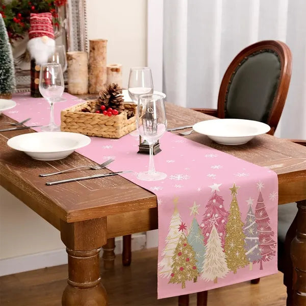 Christmas Table Runner 13x72 Inch, Xmas Trees Snowflakes Holiday Decorative Farmhouse Table Decoration For Kitchen Dinning, Indoor Outdoor Dinner Party Decor