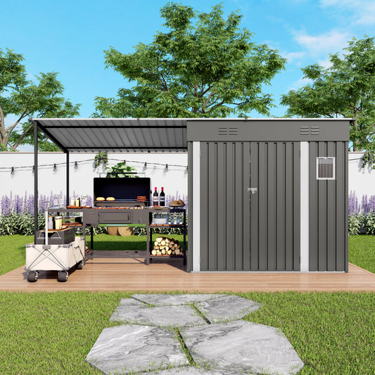 12x4ft Metal Lean To Shed With Open-Sided Pergola , 4'x6' Outdoor Storage Shed & 6'x4' Attached Hardtop Gazebo Combo, 2-in-1 Sheds & Outdoor Storage Tool Shed For Patio, Backyard,Garden