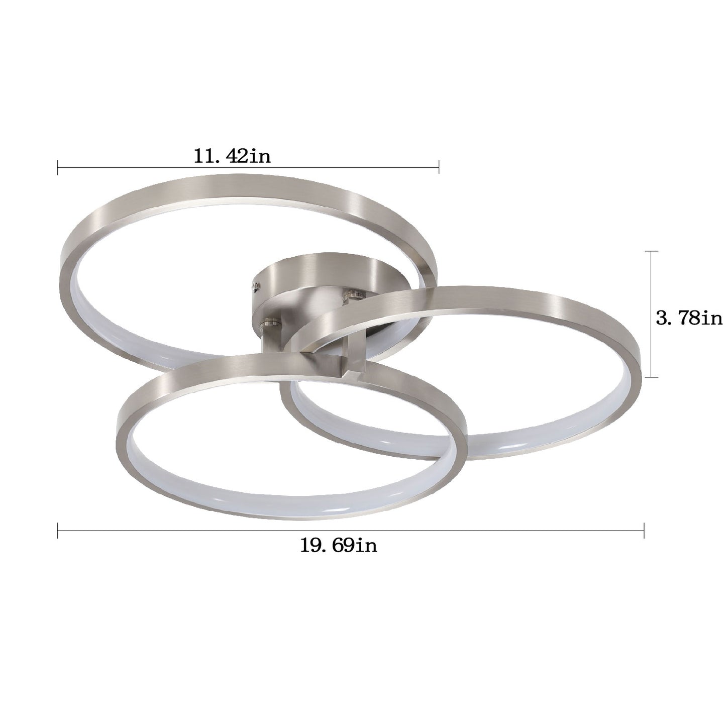 20in Modern LED Ceiling Light Fixture - Circular 3-Ring Design, Dimmable, Contemporary Brushed Nickel Finish For Living Room, Bedroom & Office