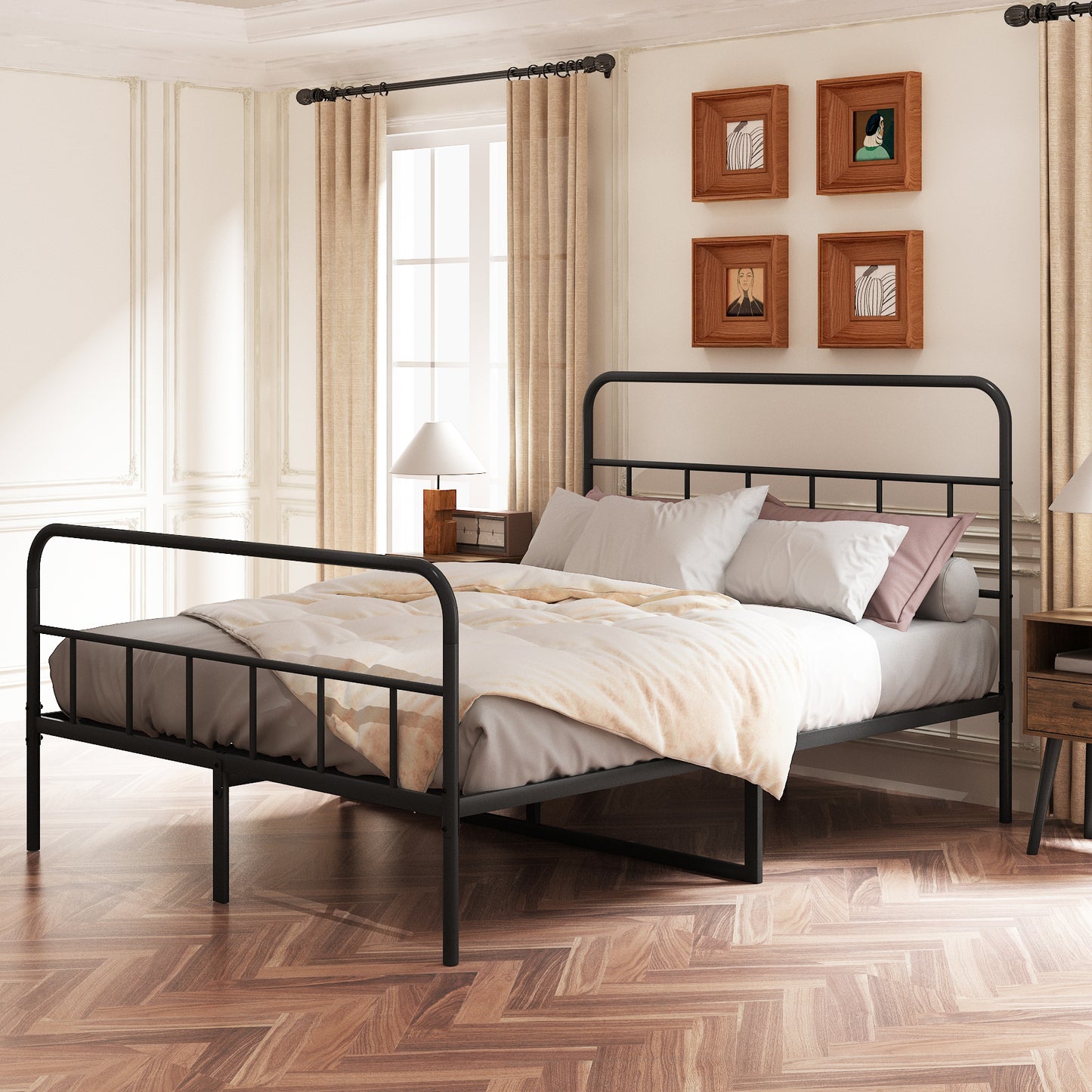 Queen Bed Frame With Headboard And Footboard, Metal Platform Bed Frame, All Metal Slats Support, Under Bed Storage, No Box Spring Needed, Easy Assembly, Black