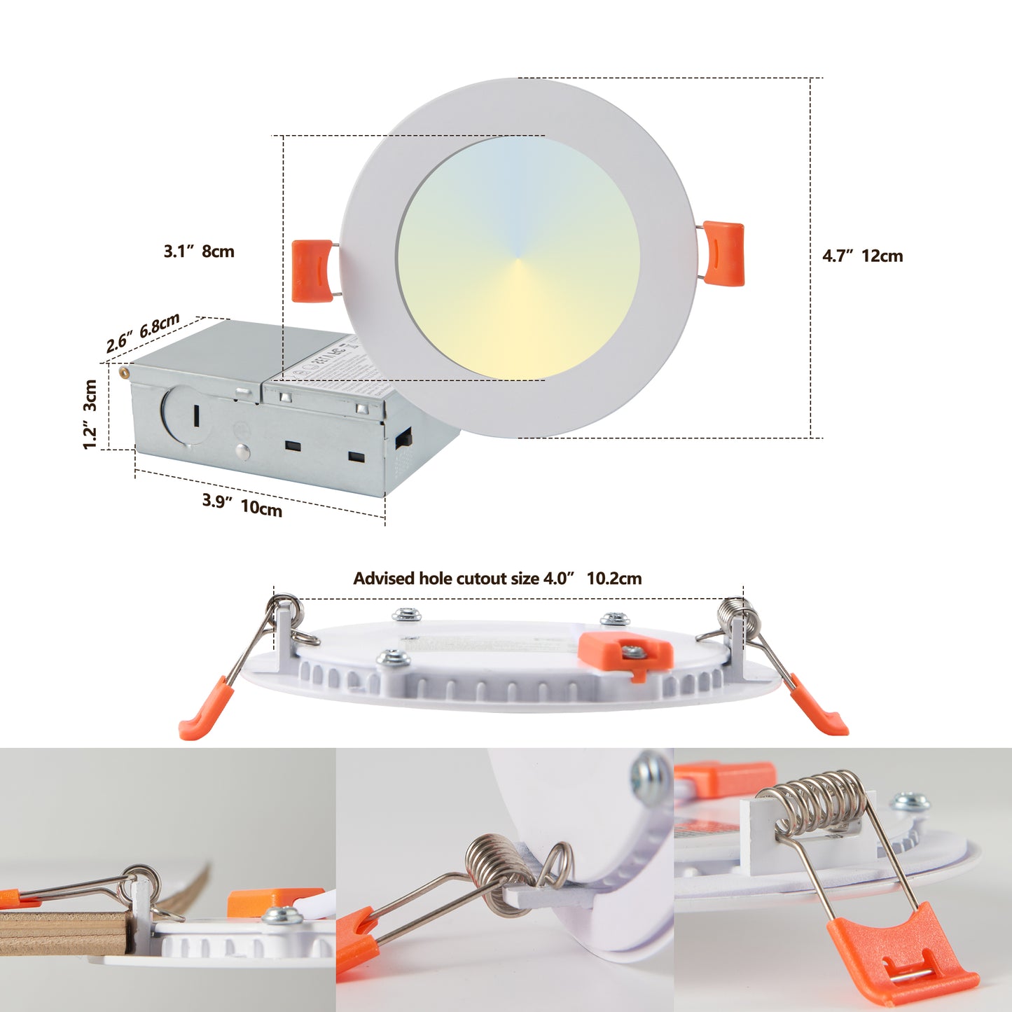 12-Pack 4 Inch Ultra-Thin LED Recessed Ceiling Light With Junction Box, 2700K-5000K Dimmable Color Changing Downlight, 9W 810LM, Easy Install, Ideal For Kitchen, Bedroom, Basement