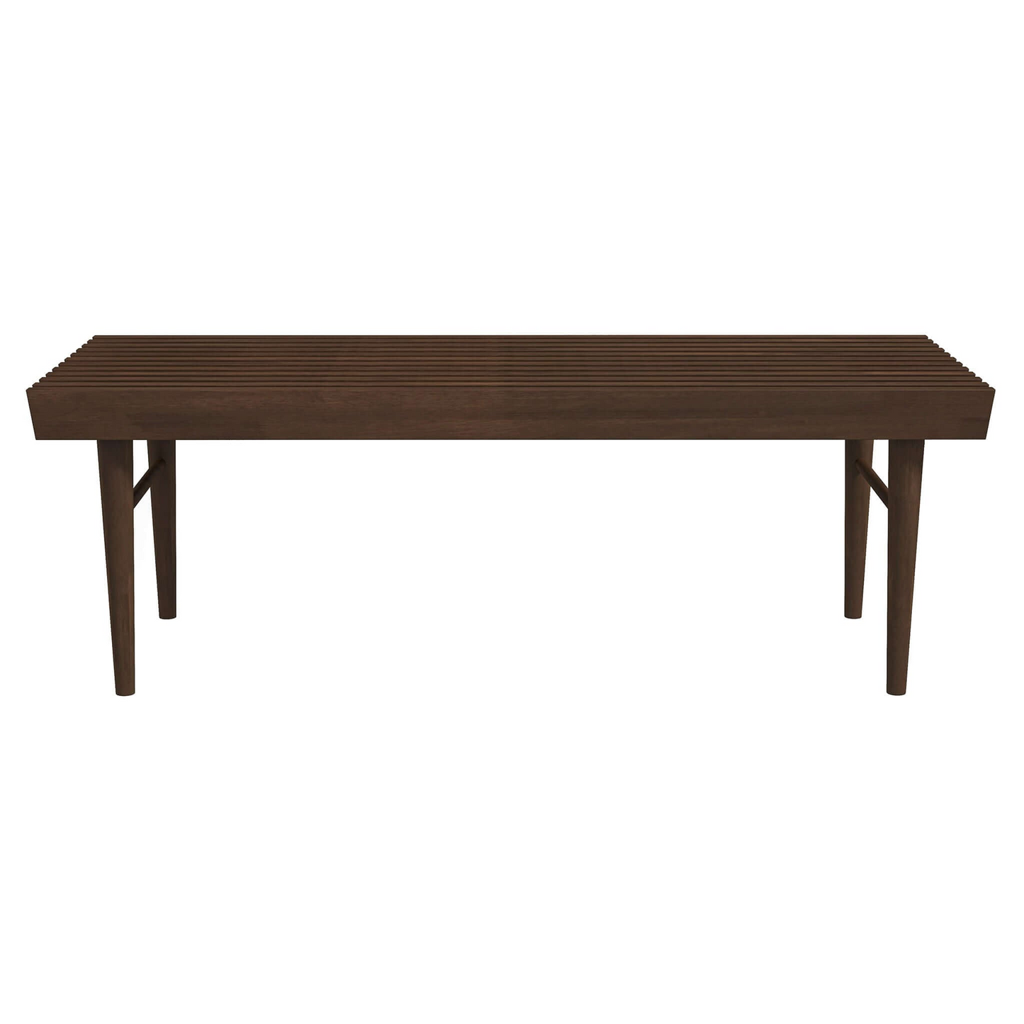 Mia Mid Century Modern Solid Wood Bench With Natural Walnut Stain Finish 15.5     H X 47.2     W X 18.1     D  For Living Room, Hallway, Bedroom, Bathroom