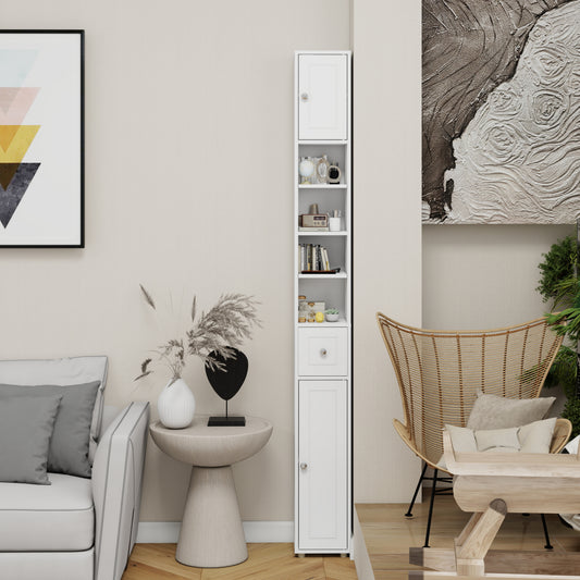 Tall Slim Bathroom Storage Cabinet, 71 Freestanding Bathroom Cabinet With 1 Drawer, 2 Doors And 4 Adjustable Shelves-White
