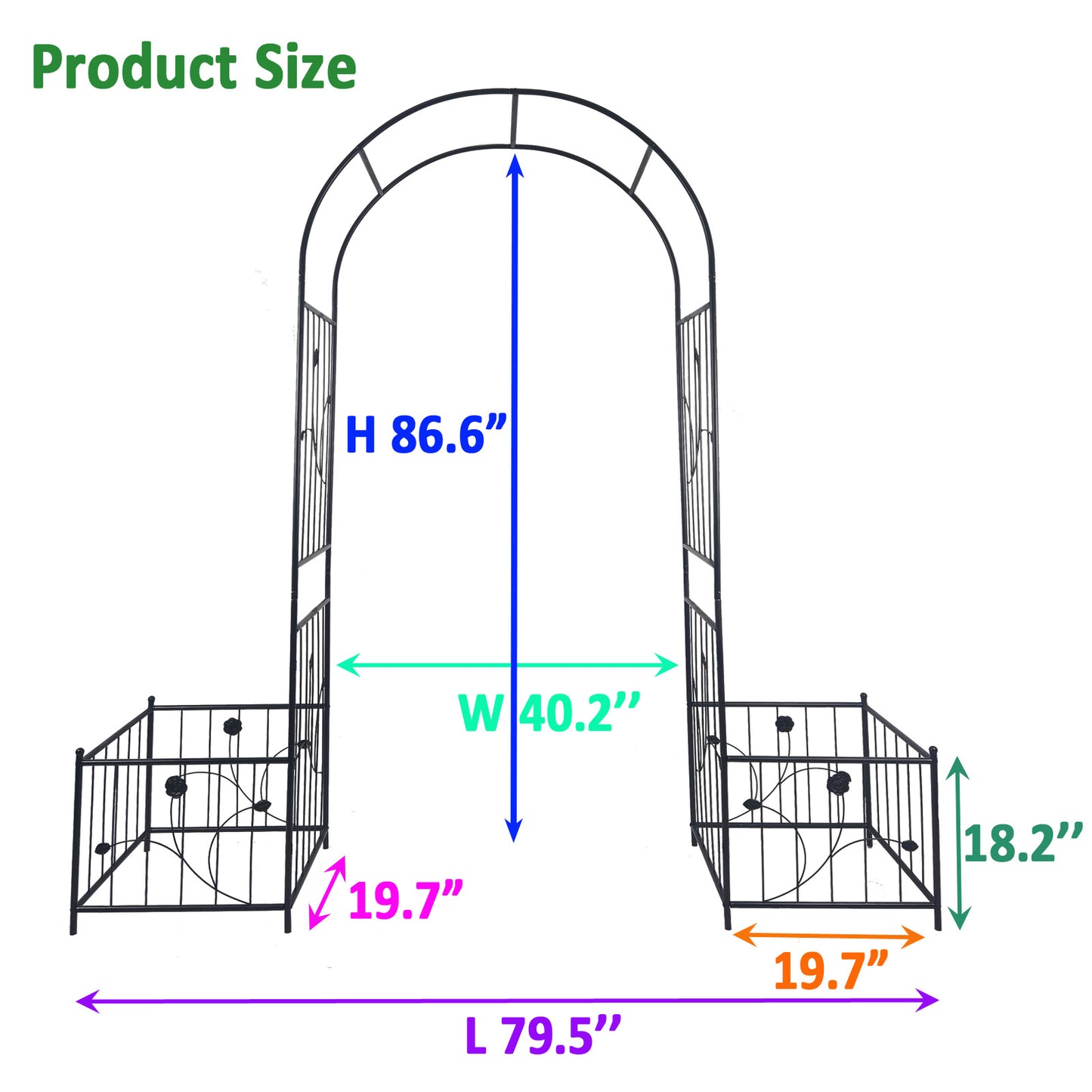 Metal Garden Arch With Two Plant Stands 79.5  Wide X 86.6  High Climbing Plants Support Rose Arch Outdoor Black