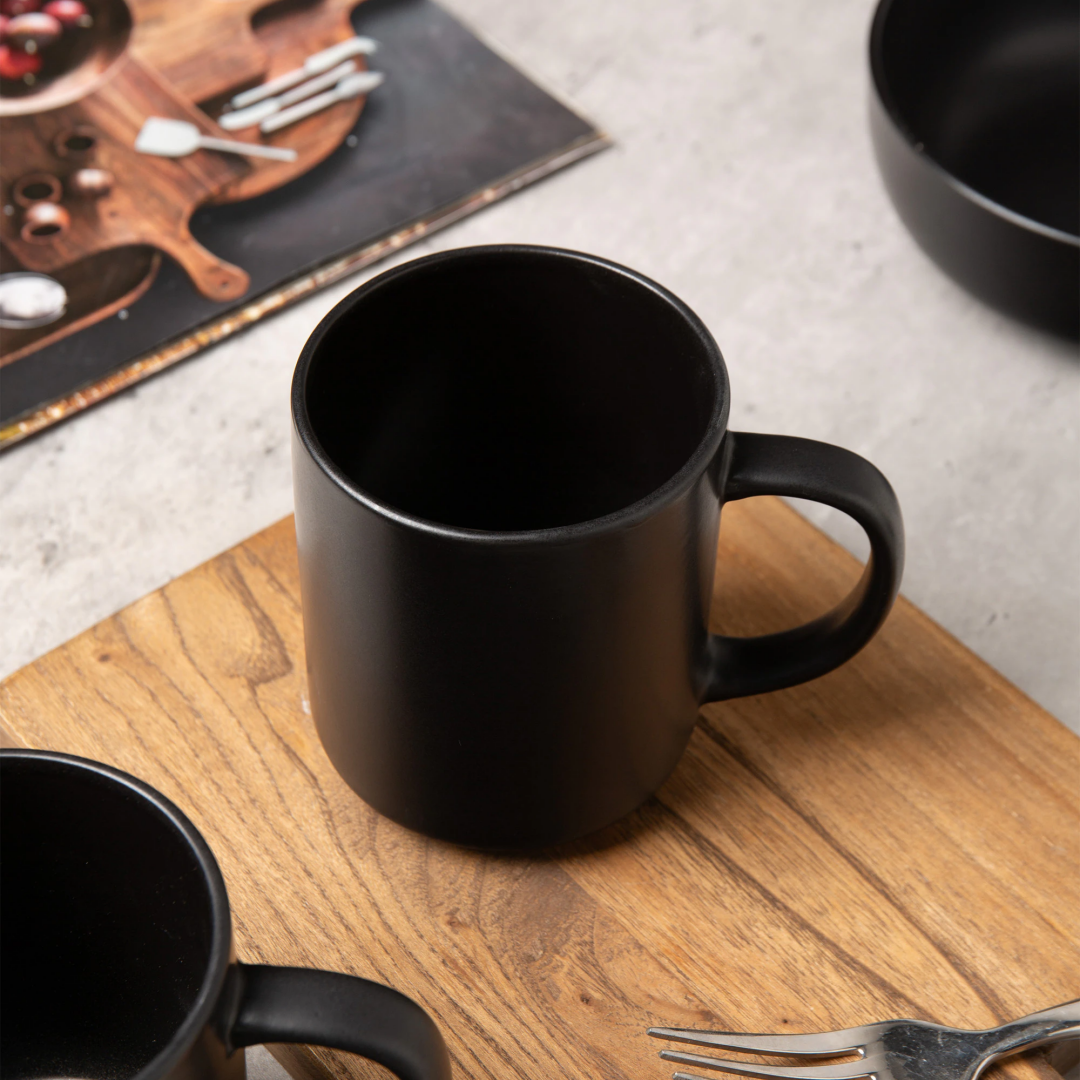 12-Piece Stoneware Dinnerware Sets With Mugs   Microwave & Dishwasher Safe    Non-Toxic Dinner Plates Bowls Set   Stackable Matte Glaze Kitchenware For 3,Black