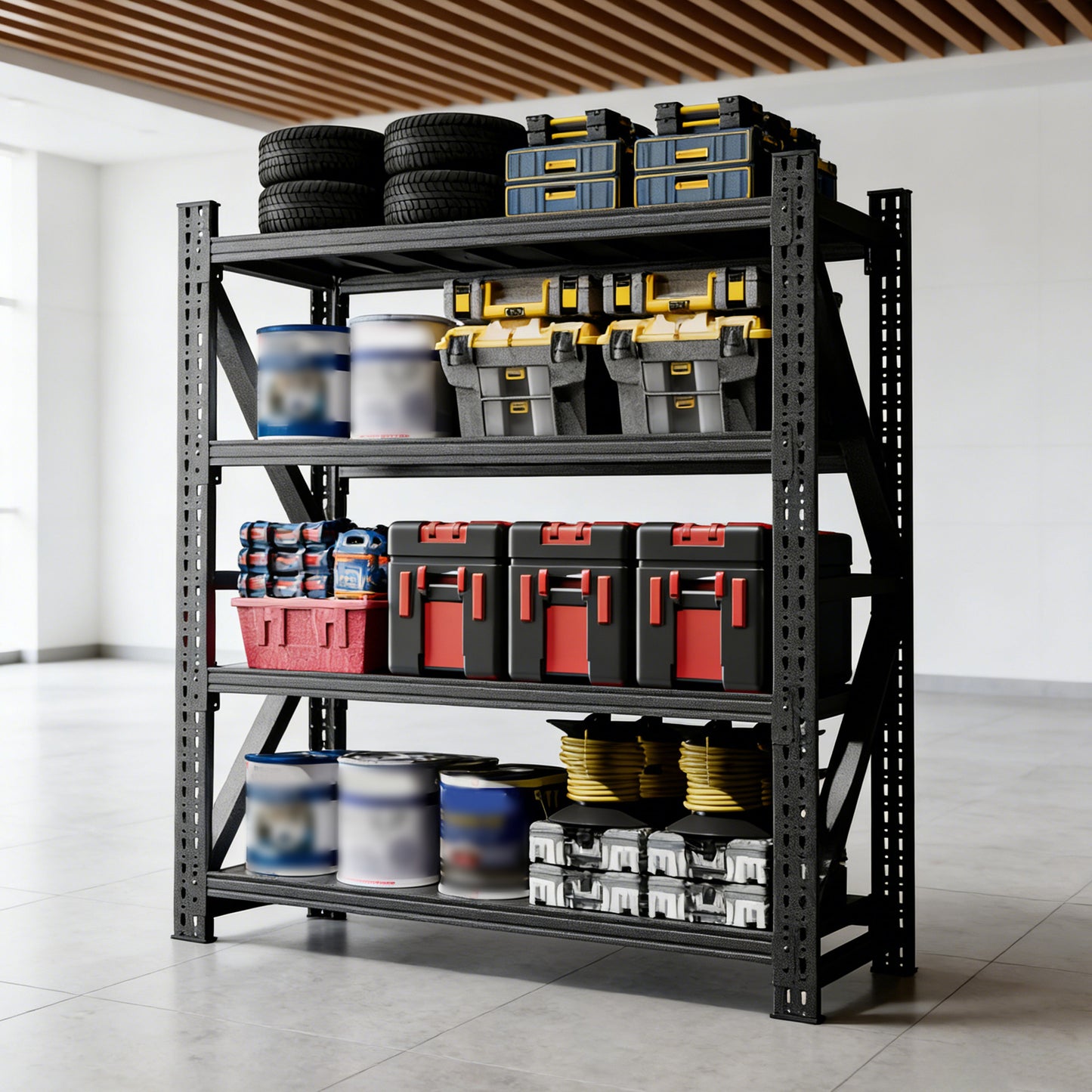 Heavy Duty Metal Adjustable Garage Shelves, 4000LBS Storage Rack  69H X 59W X 23.6D  Industrial Shelving Unit For Warehouse, Black