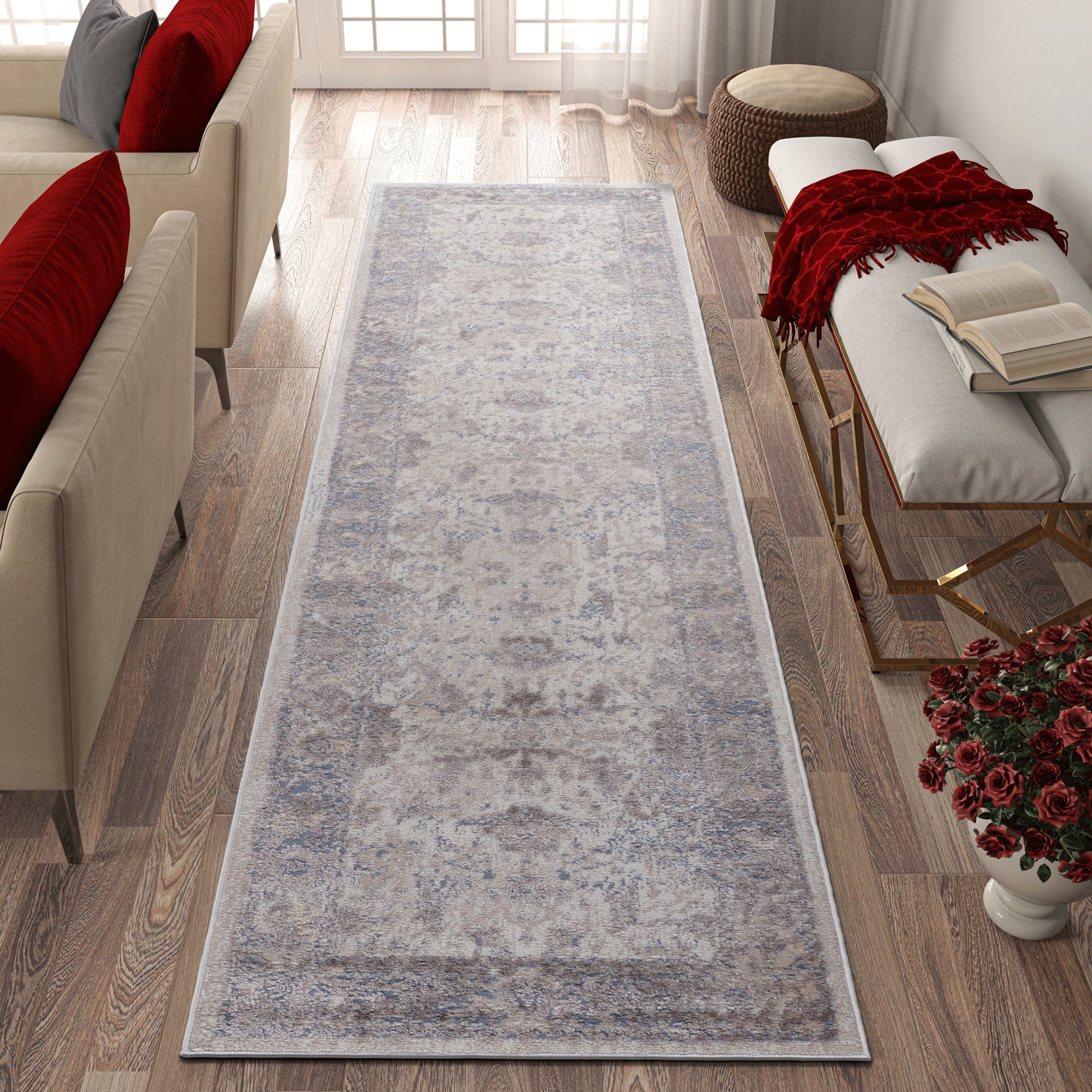 PAYAS 2X8 Brown  Beige  Traditional Runner Rug