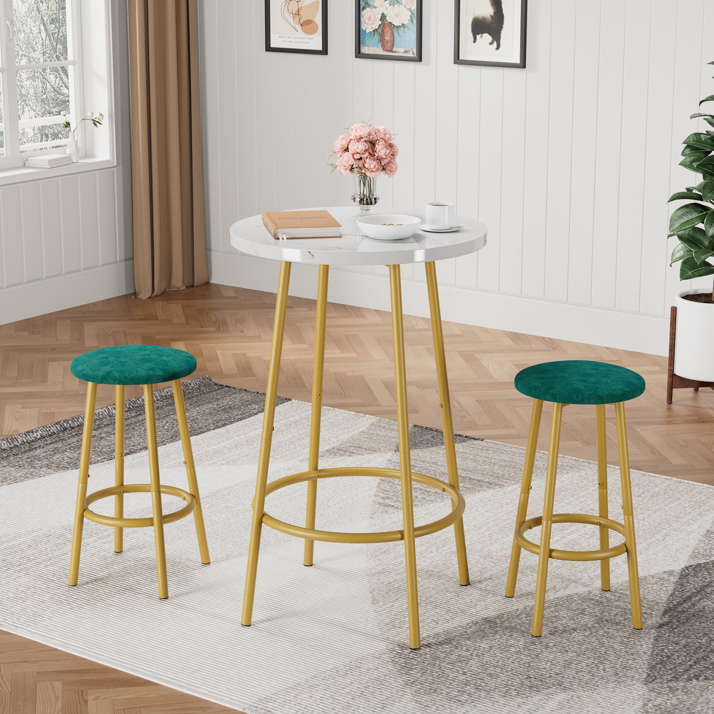 3-Piece Bar Table Set With 2 Bar Stools  Modern Pub Table