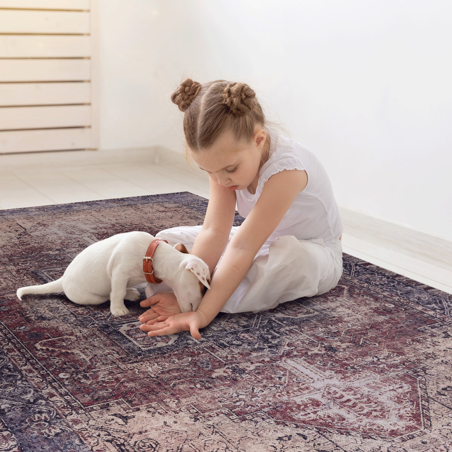 MAVAL Burgundy Washable Rug 4x6 Area Rug  Burgundy, 4' X 6'