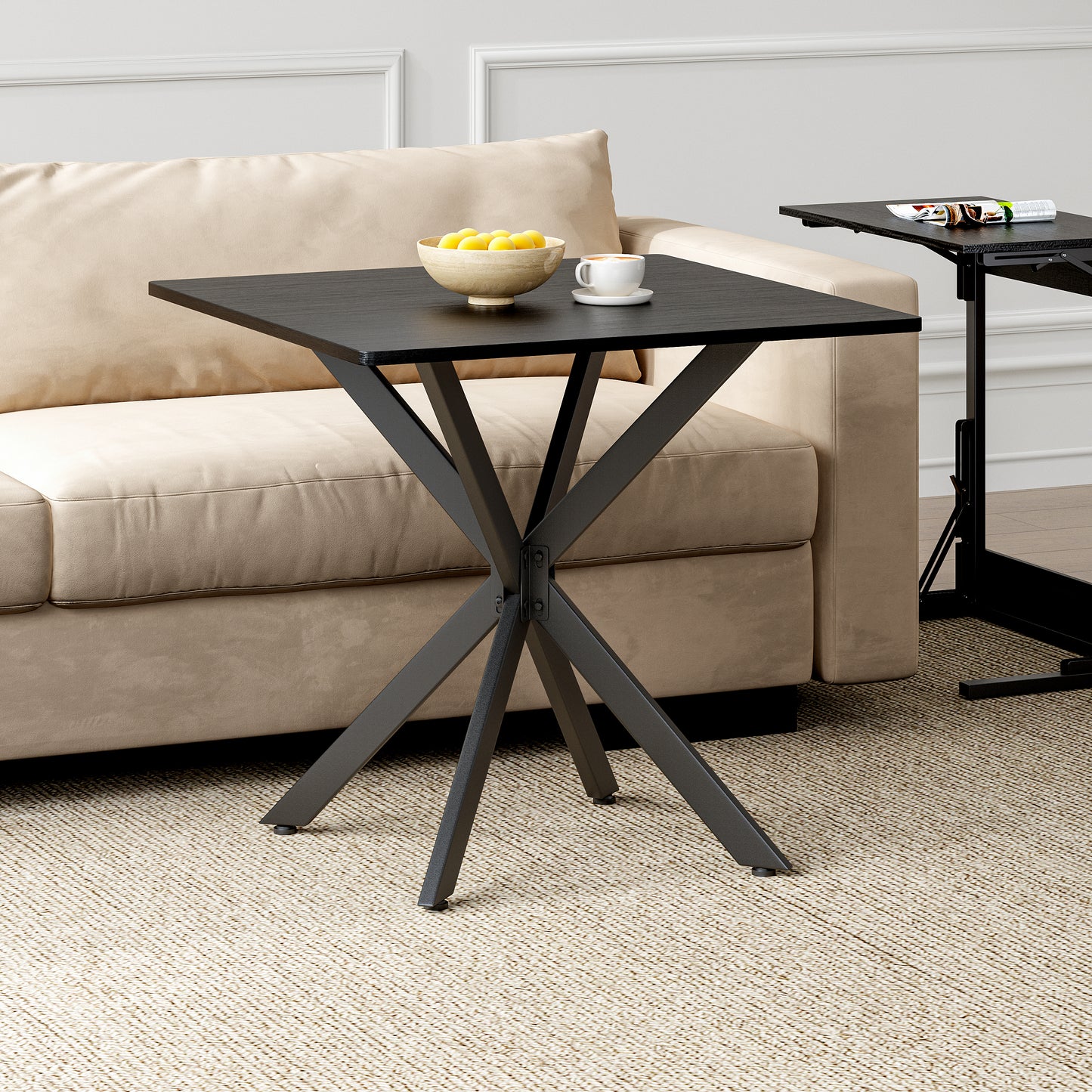 Rustic Square Side Table, X-Frame Metal Legs With Wood Grain Tabletop, Industrial Accent End Table For Living Room, Bedroom & Home Office, Balck, 31.5 X 31.5 X 29.5 Inches