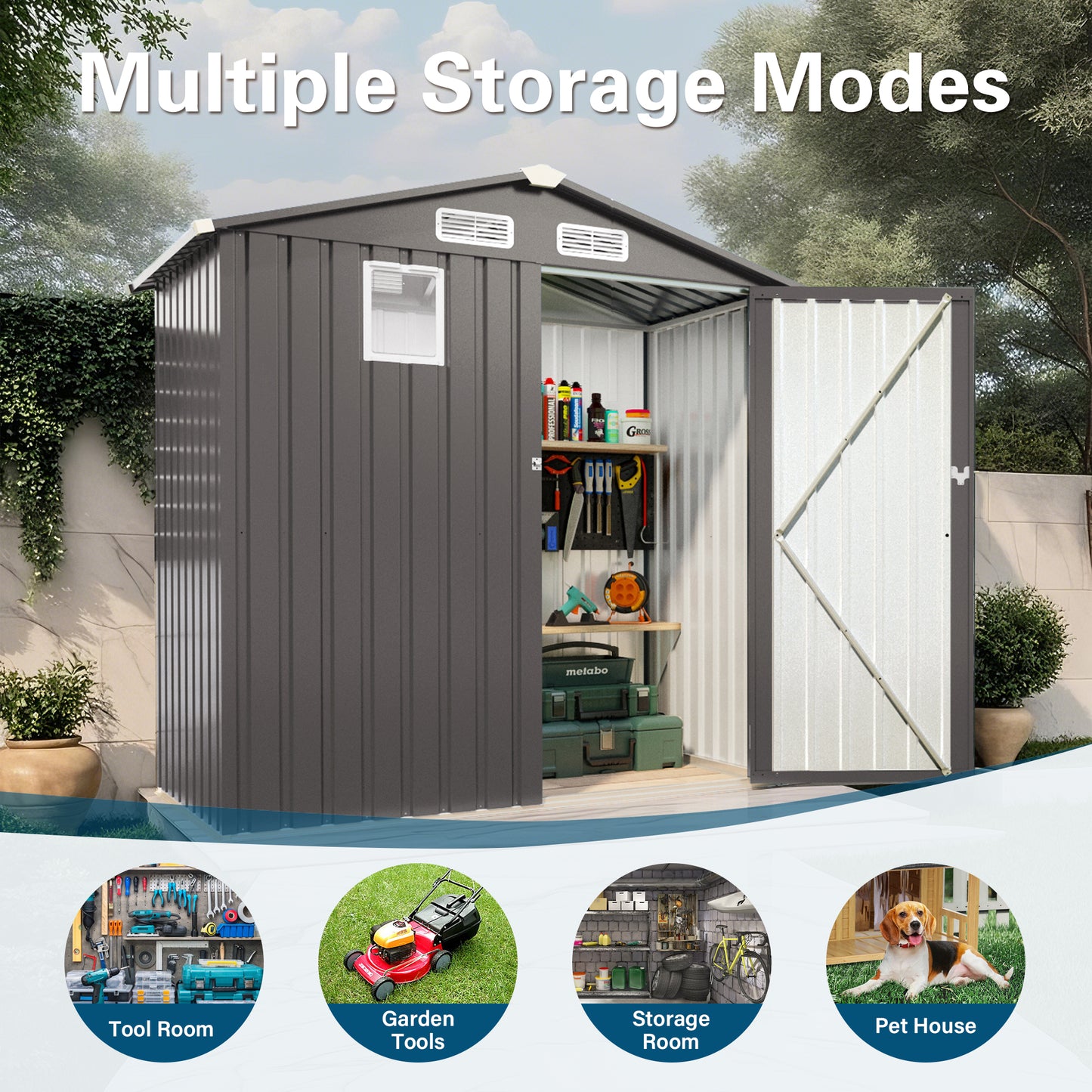 6X 3.6FT Metal Outdoor Storage Shed, Tool Shed With Peaked Roof Watertight With Clear Window And Lockable Door Compact Metal Tool Room For Garden, Backyard, Patio, Sundries And Bike Storage, Gray