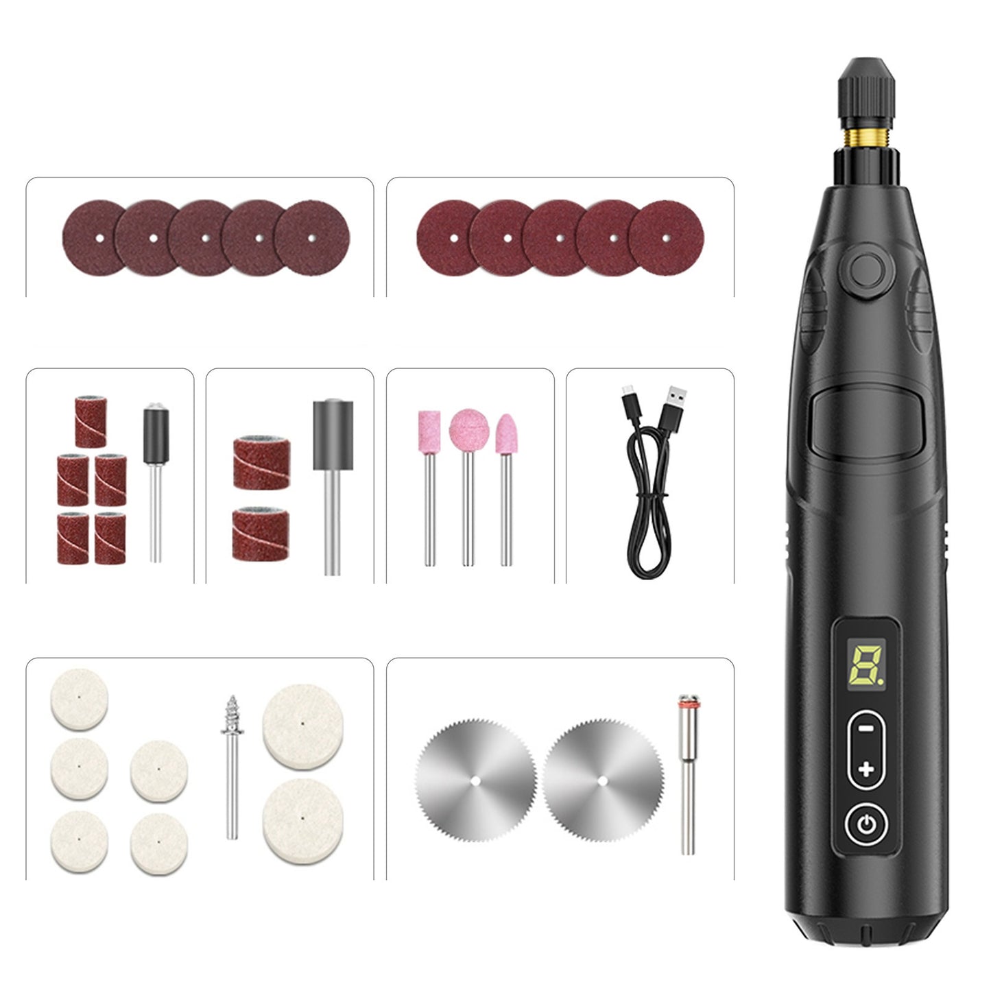 Polishing Tool Set Cordless Rotary Tool Lithium Battery Speed Adjustable 18000 Rpm Mini Electric Engraving Tool Polishing Cutting Grinding Sanding For DIY Crafts 33 Piece Set (Black)
