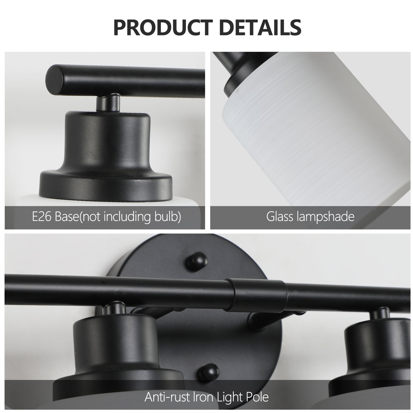 31  Modern 5-Light Vanity Bathroom Mirror Light, Frosted White Glass With Black Iron Frame, Contemporary Wall Sconce For Bedroom, Bathroom, And Dressing Room  Bulb Not Included