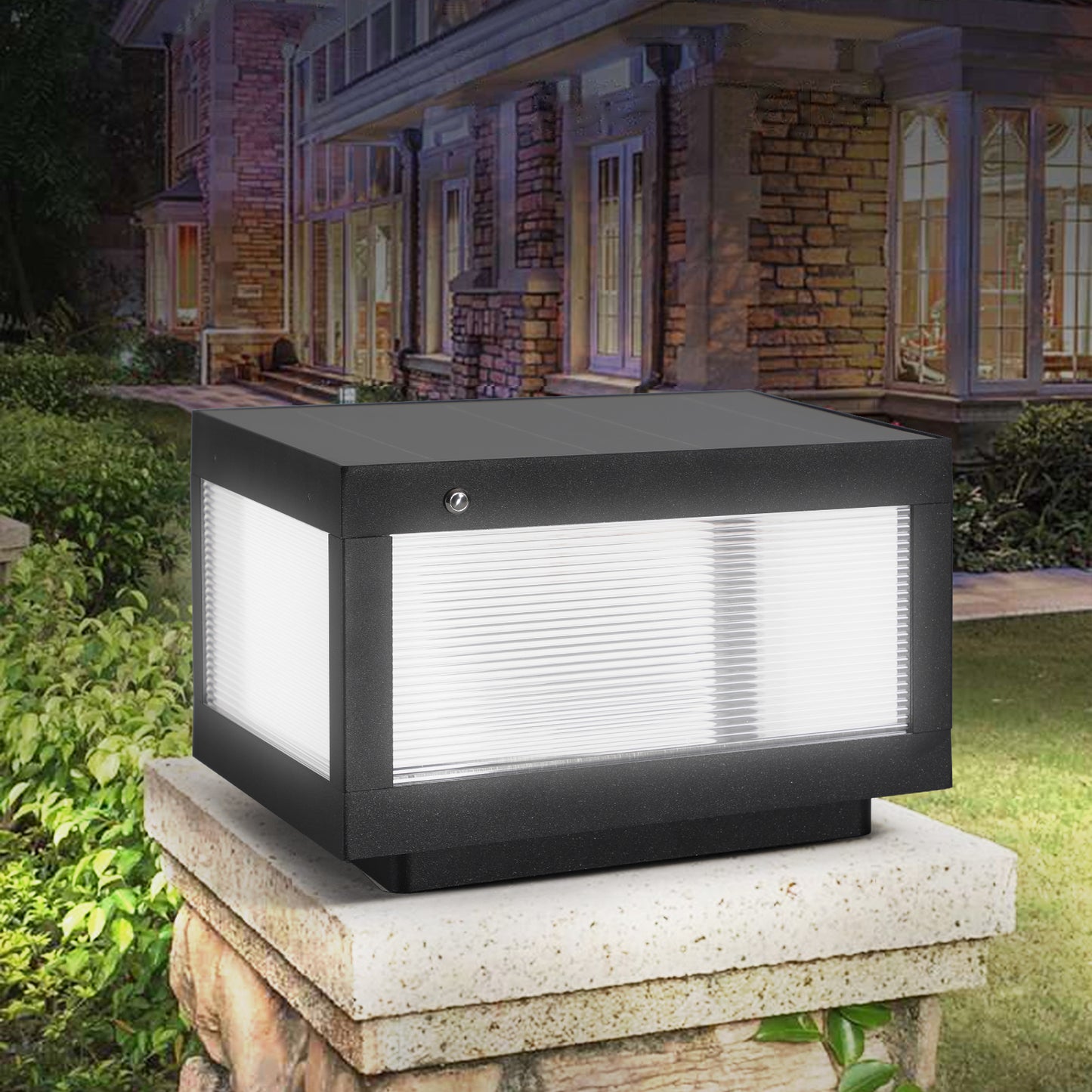 12 Black Solar Powered LED Post Cap Light, Modern Outdoor LED Fence Light For Pathways, Decks, And Patios   1-Pack