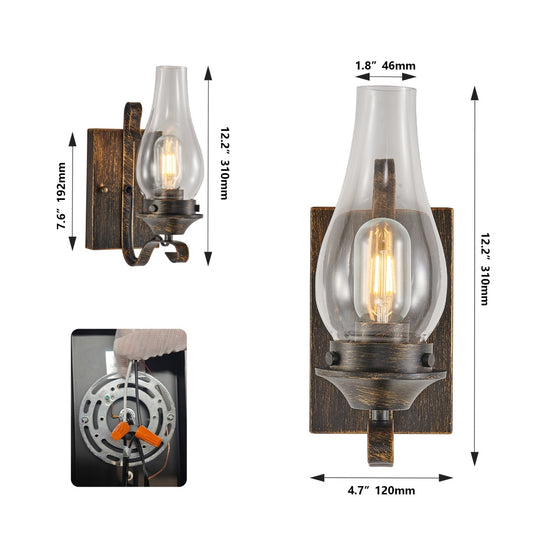 Only Supports Hardwired  Rustic Farmhouse Wall Sconces Set Of 2, Vintage Industrial Plug-in Wall Lights With Clear Glass Shade, Black And Gold Finish For Bedroom, Living Room, Or Hallway  No Bulbs
