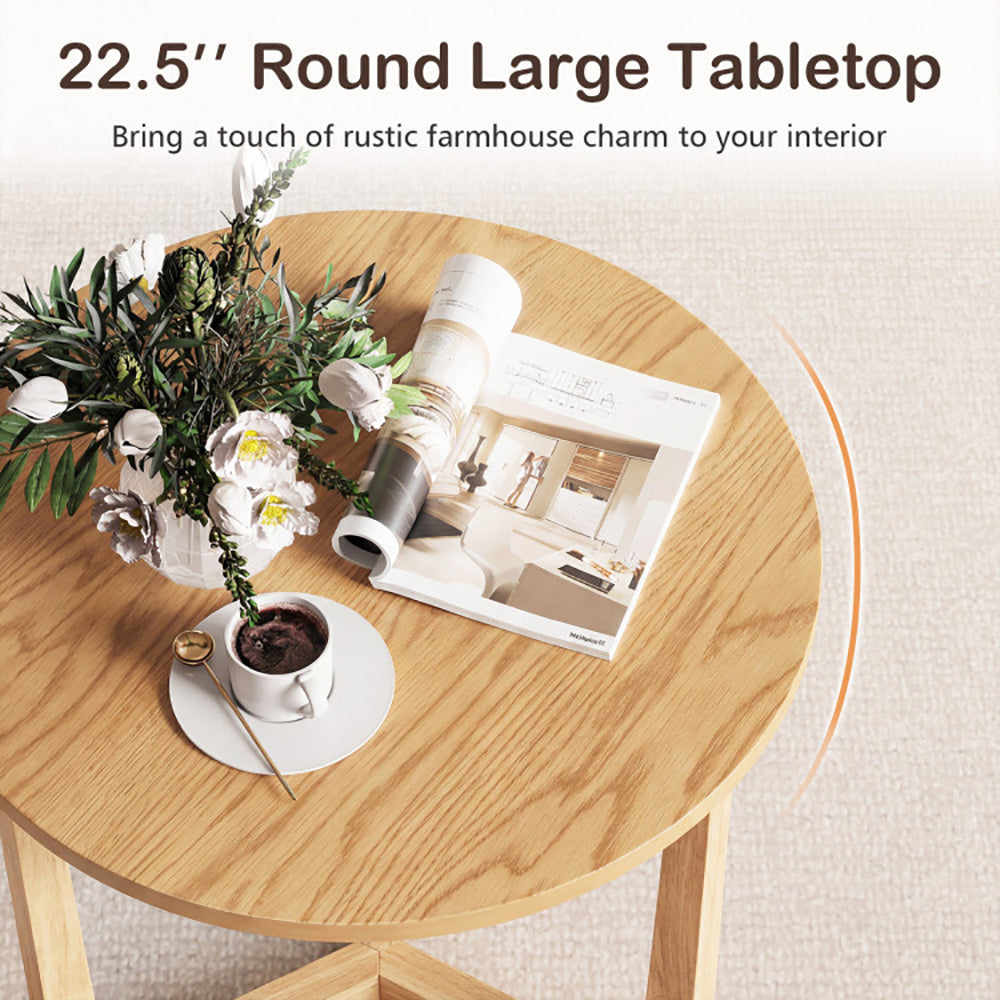 22.5 Inch Round Side Table Farmhouse End Table With Sturdy Rubber Wood Legs And Triangular Structure For Multiple Settings Including Living Rooms, Bedrooms And Reception Rooms