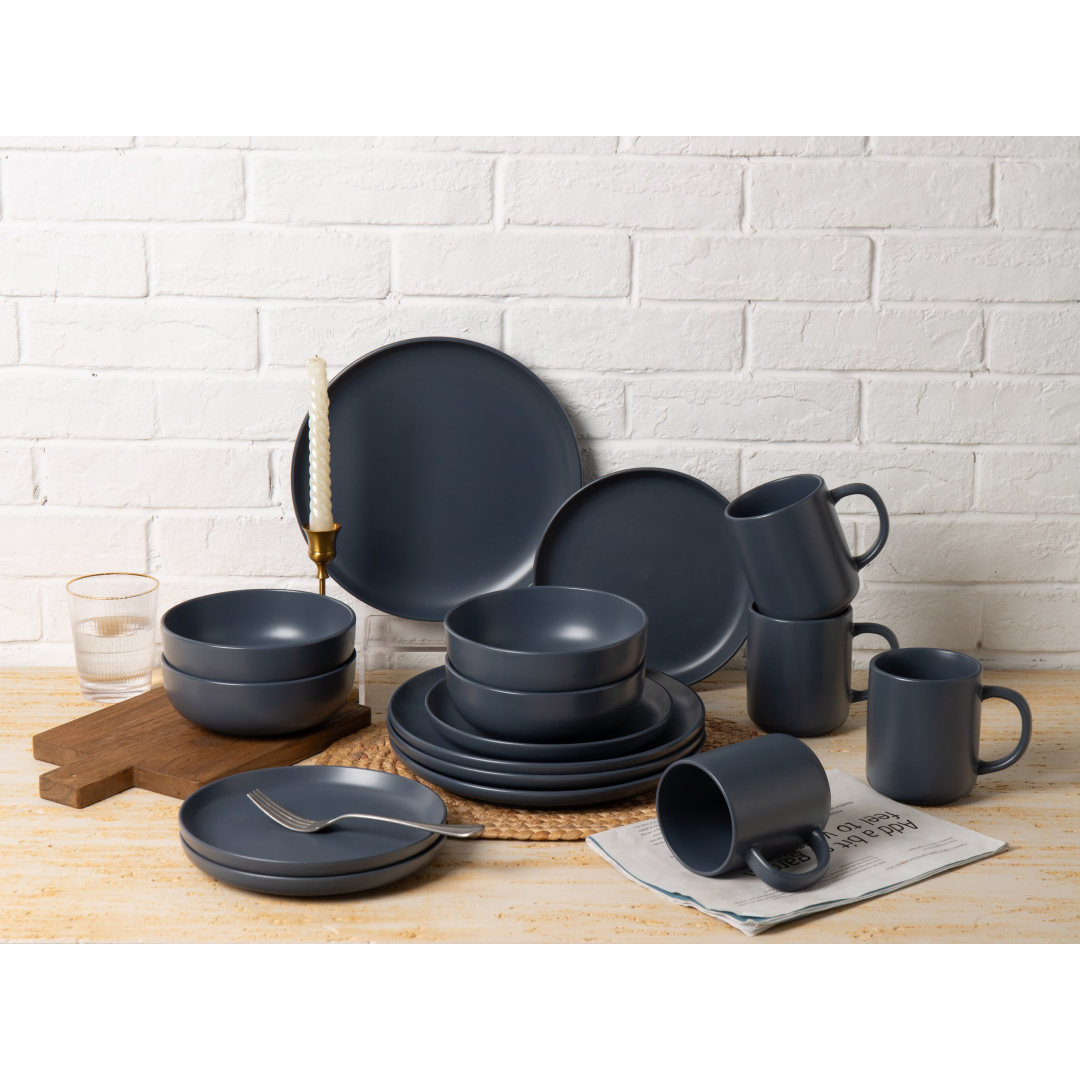 12-Piece Stoneware Dinner Plates Bowls Sets  Microwave & Dishwasher Safe   Non-Toxic Dinner Plates Bowls Set  Stackable Matte Glaze Kitchenware For 4