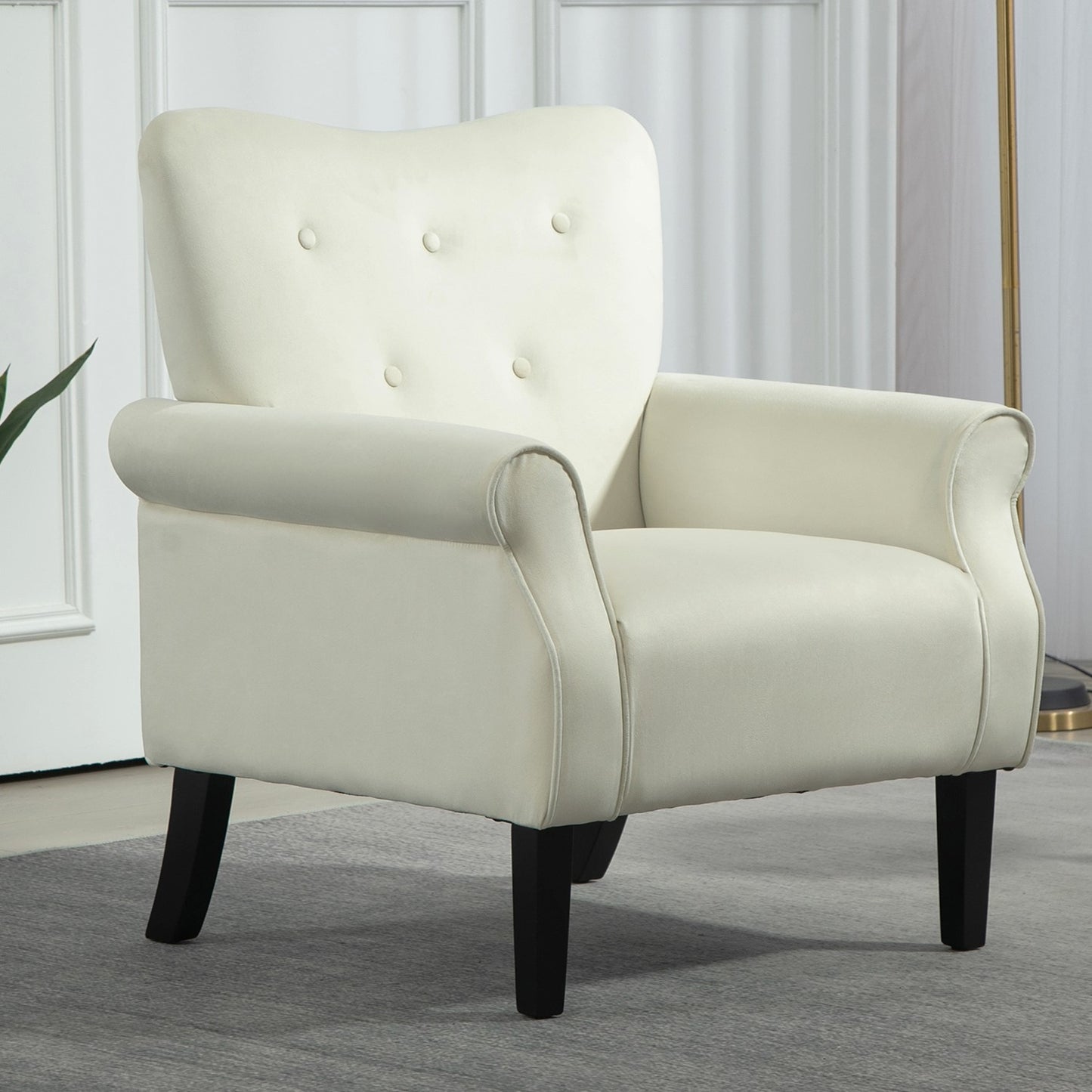 Mid-Century Modern Wingback Accent Chair, Upholstered Fabric Armchair With Sturdy Wood Legs, High-Back Padded Club Chair For Living Room Bedroom Office