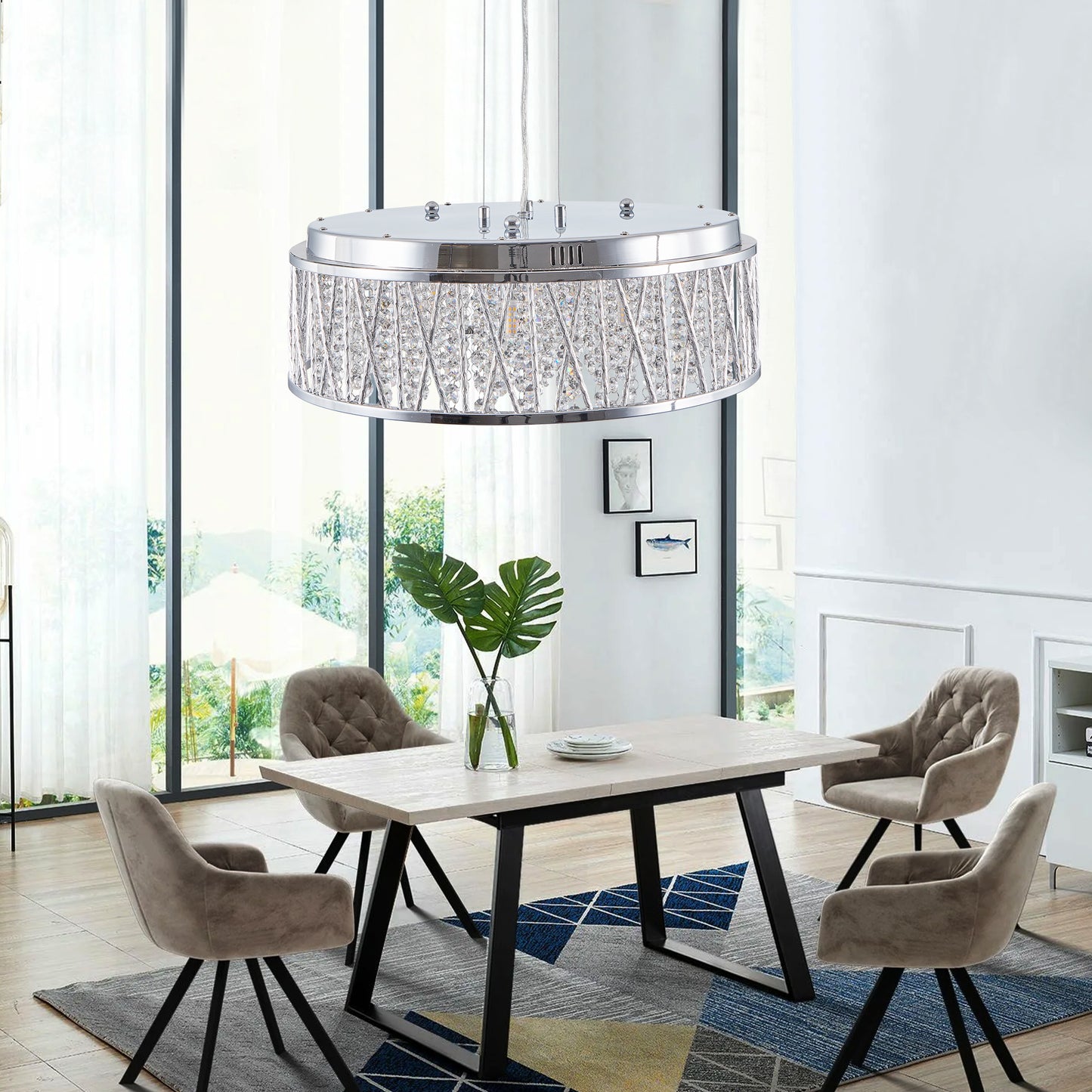 Modern Crystal Chandelier 19 Inches Aluminum Iron Round Ceiling Light Flush Mount Ceiling Light Fixture For Kitchen Island Dinning Bedrooms And Hallway Bulb Not Included