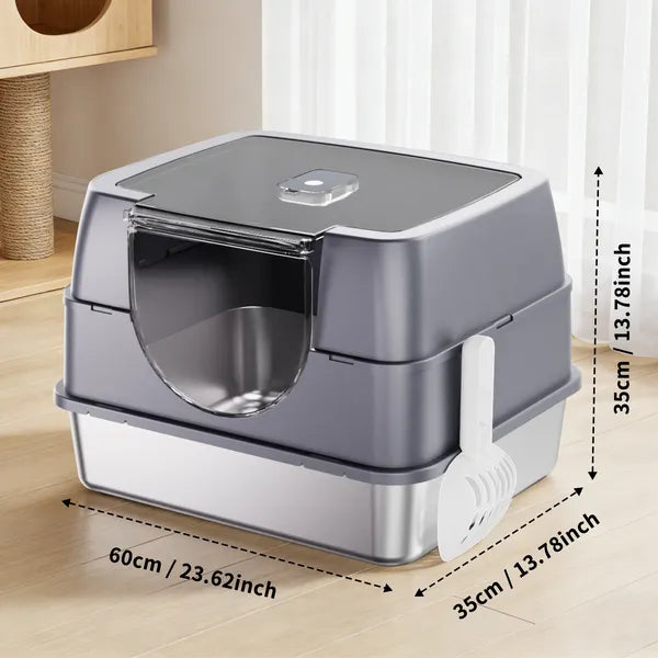 Fully Enclosed Stainless Steel Cat Litter Box White - 2025 Top Pick, Odor Lock, No Litter Scatter, Easy Clean