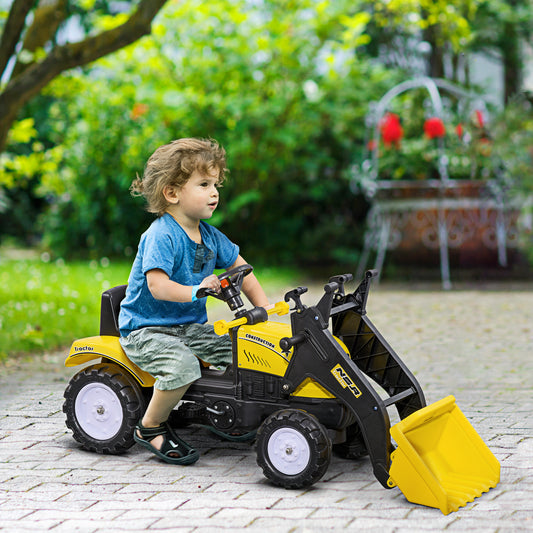 Kids Ride On Excavator, Pedal Go Kart With Front Loader Digger For 3 Year Old, Yellow