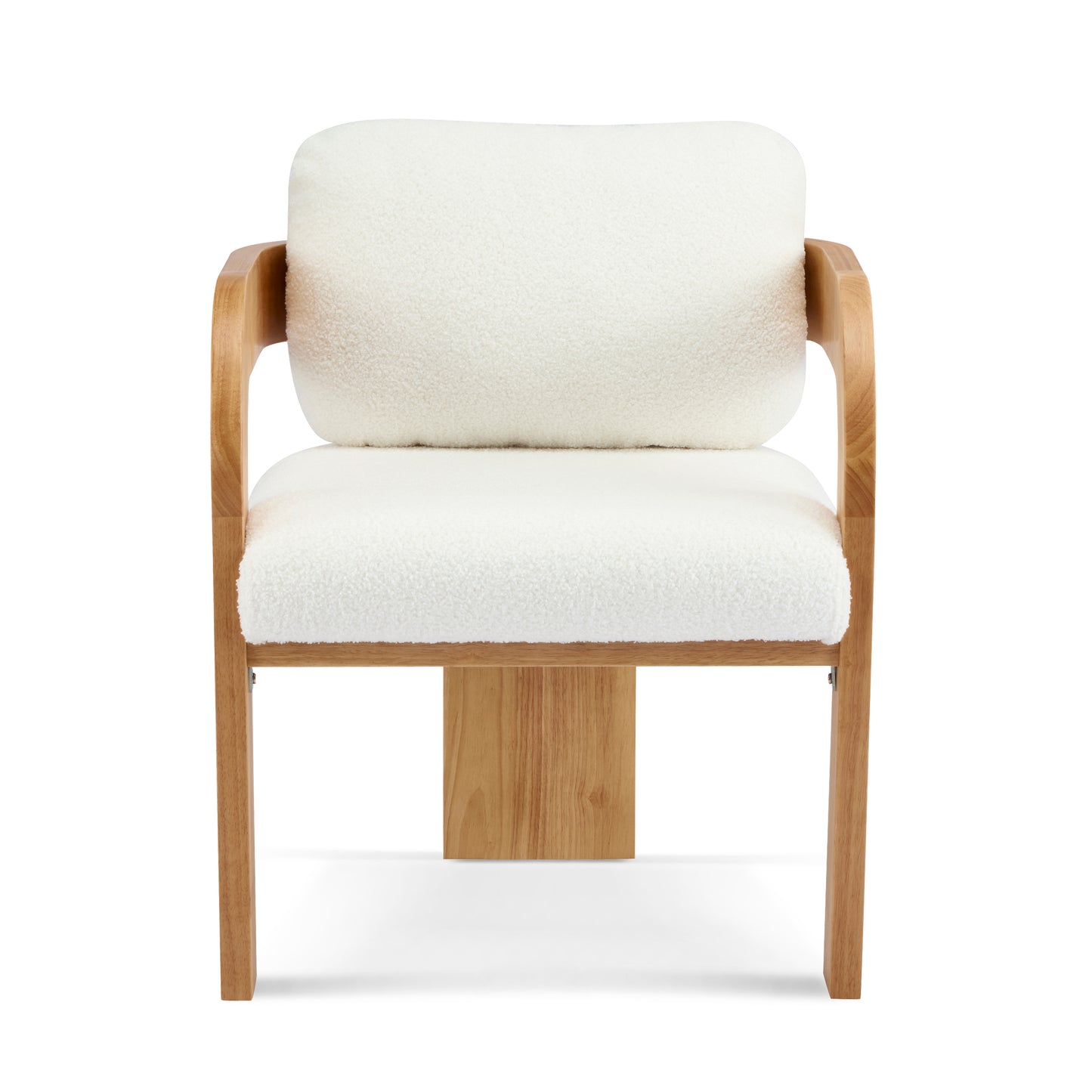 2-Pack Dining Chairs With Pillow Back, White Boucle Fabric, Natural Color Solid Wood Frame