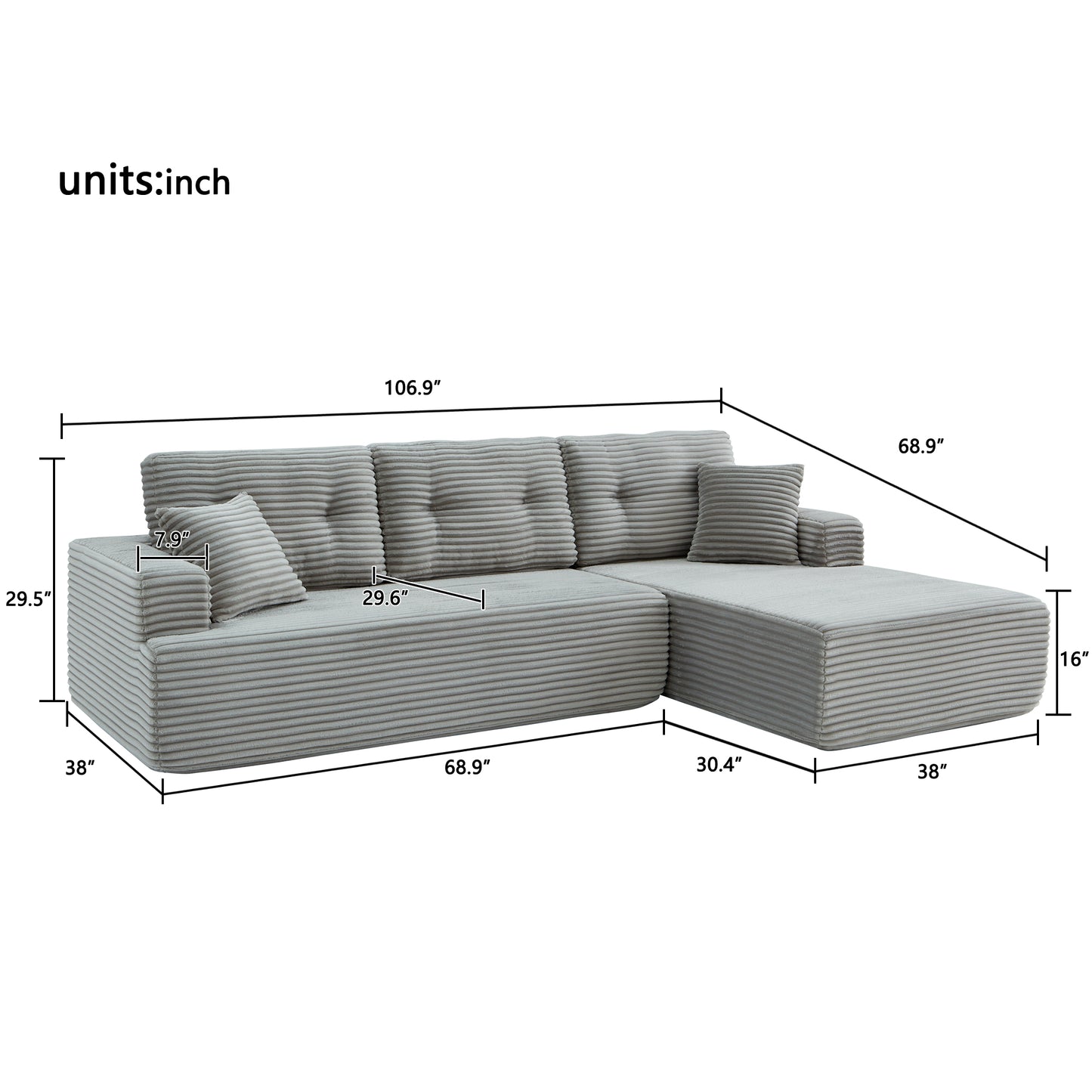 Left-Facing Chaise,L Shape Modular Sectional Sofa, Compressed Sectional Sofa Modern Minimalist Style Corduroy Couch,Unfold Into A Bed, Bedroom, Comfy Compressed Sofa