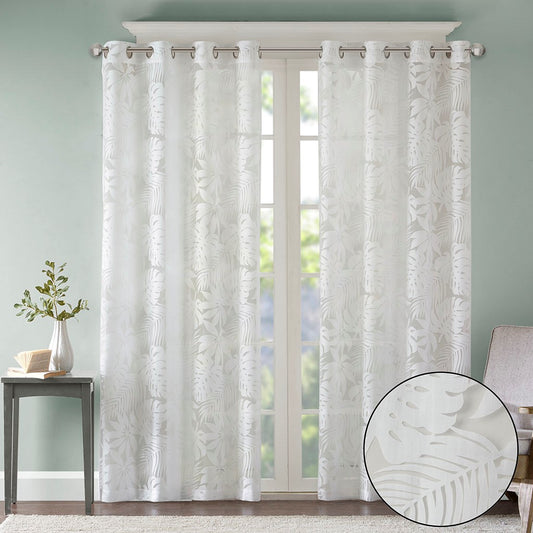 Palm Leaf Burnout Window Sheer White 50x84