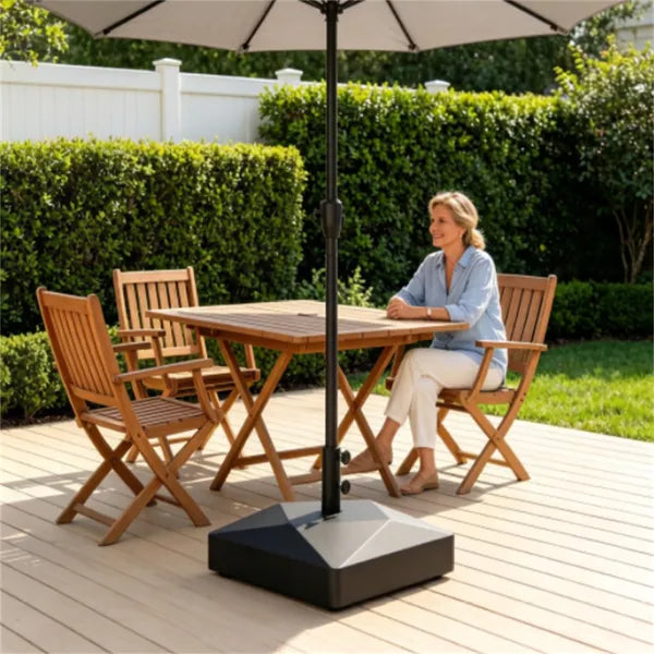 Fillable Patio Umbrella Base With 4 Rolling Wheels & Locks, Heavy Duty Water Sand Weighted HDPE Umbrella Stand Universal For 6-10ft Outdoor Umbrella