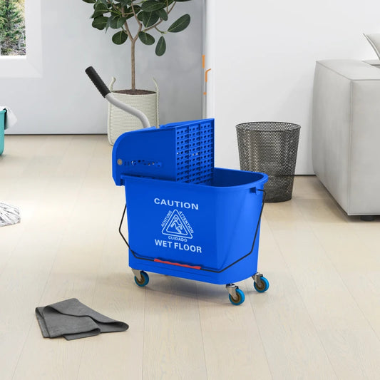 Compact Mop Bucket With Wringer, Mop Bucket On Wheels For Floor Cleaning, 21 Quart, Separate Dirty And Clean Water, Blue