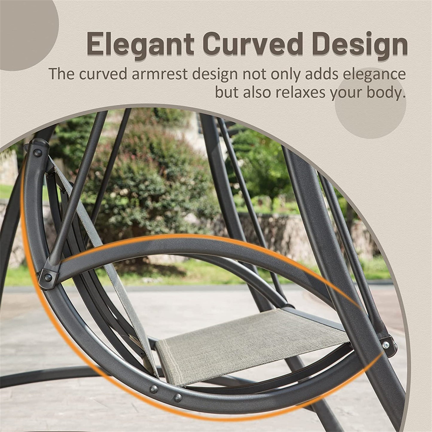 2-Seat Patio Swing Chair, Outdoor Porch Swing With Adjustable Canopy And Durable Steel Frame, Patio Swing Glider For Garden, Deck, Porch, Backyard