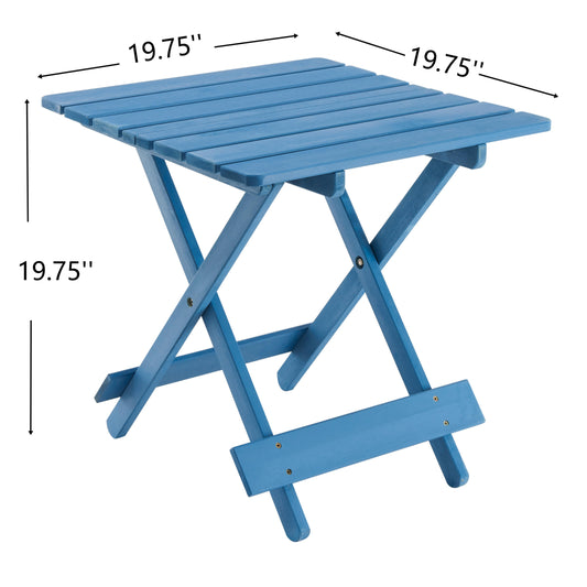 Folding Square Table Patio Outdoor Solid Wood Table For Backyard, Balcony, Portable Design Space-Saving Blue Color