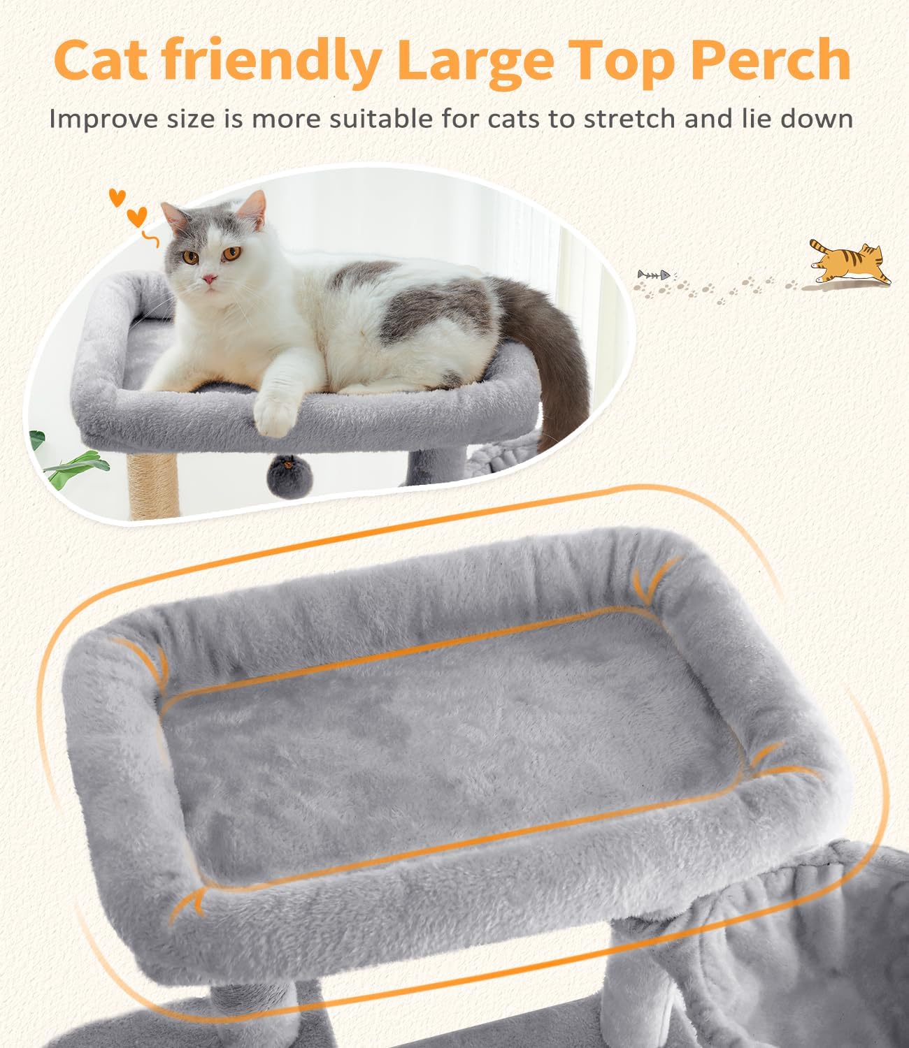ABCPET Large Cat Tree, Cat Tower, Multi-Tier, Indoor Cat, Sisal Scratching Post, Widened Cat Perching Post, Square Hammock, Widened Cat House, Light Gray,Self-pickup Only