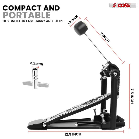 5 Core Bass Drum Pedal Mount Adjustable Felt Beater Head Single Chain Heavyduty Kick Drum Foot Pedal